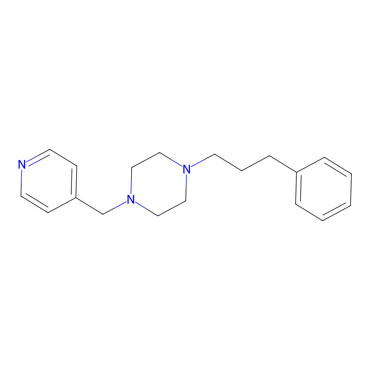 1-(3-Phenylpropyl)-4-(pyridin-4-ylmethyl)piperazine molecular structure, CAS 6040-44-4