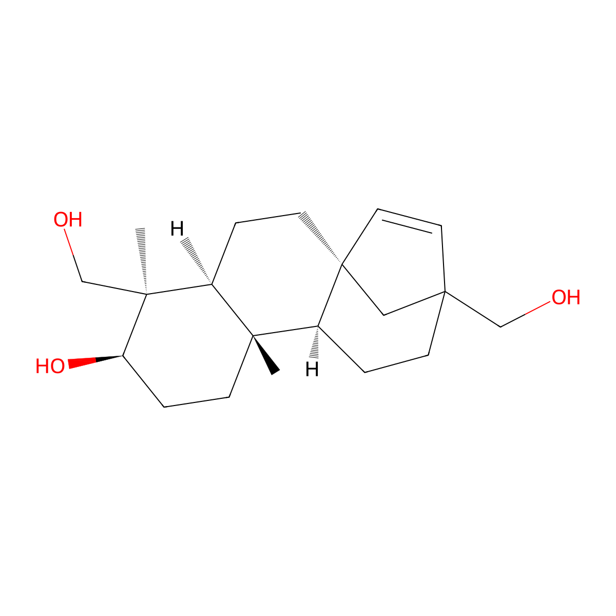 (1R,4S,5R,6R,9S,10S)-5,13-bis(hydroxymethyl)-5,9-dimethyltetracyclo[11.2.1.01,10.04,9]hexadec-14-en-6-ol molecular structure, CAS 6040-48-8