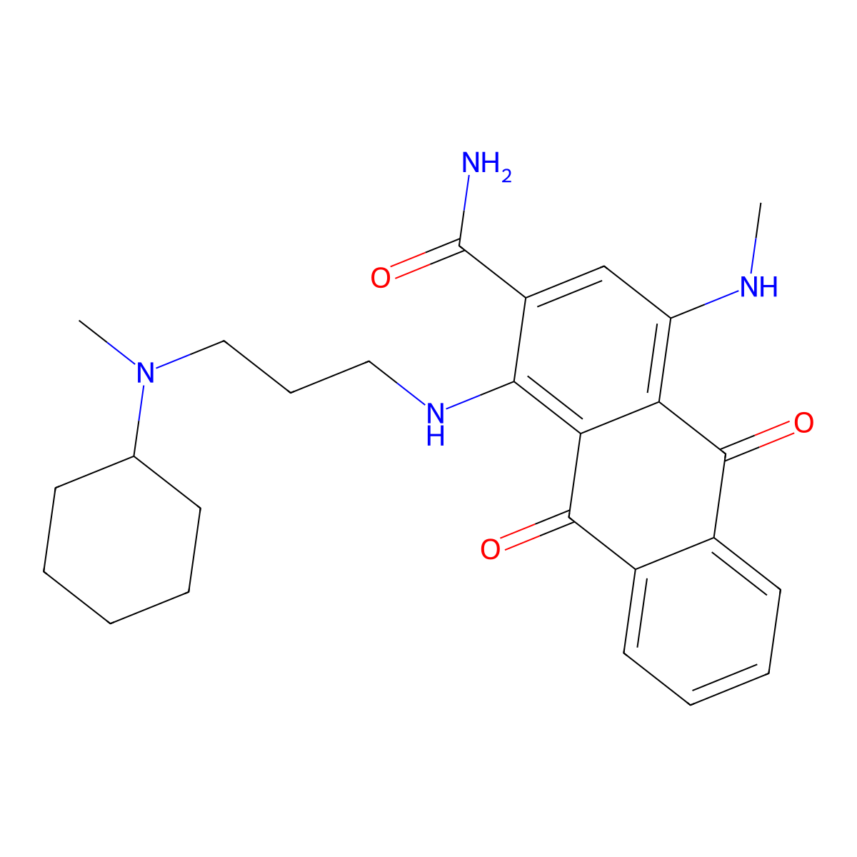 2-Anthracenecarboxamide, 1-amino-N-(3-(cyclohexylmethylamino)propyl)-9,10-dihydro-4-(methylamino)-9,10-dioxo- molecular structure, CAS 6041-29-8