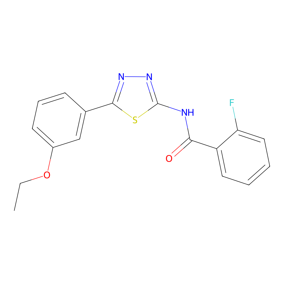 N-[5-(3-ethoxyphenyl)-1,3,4-thiadiazol-2-yl]-2-fluorobenzamide molecular structure, CAS 6041-76-5