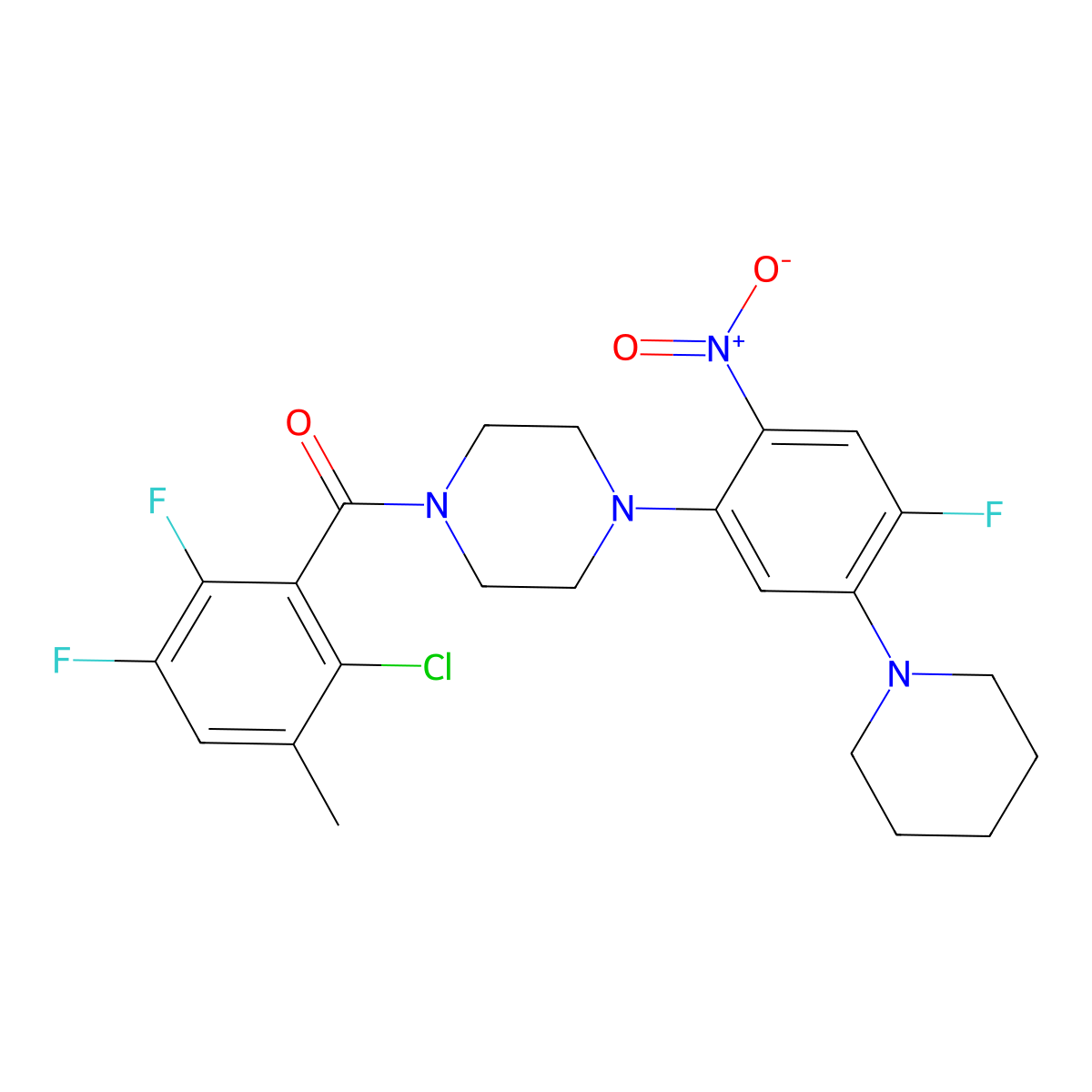 (2-Chloro-5,6-difluoro-3-methylphenyl){4-[4-fluoro-2-nitro-5-(piperidin-1-yl)phenyl]piperazin-1-yl}methanone molecular structure, CAS 6042-02-0