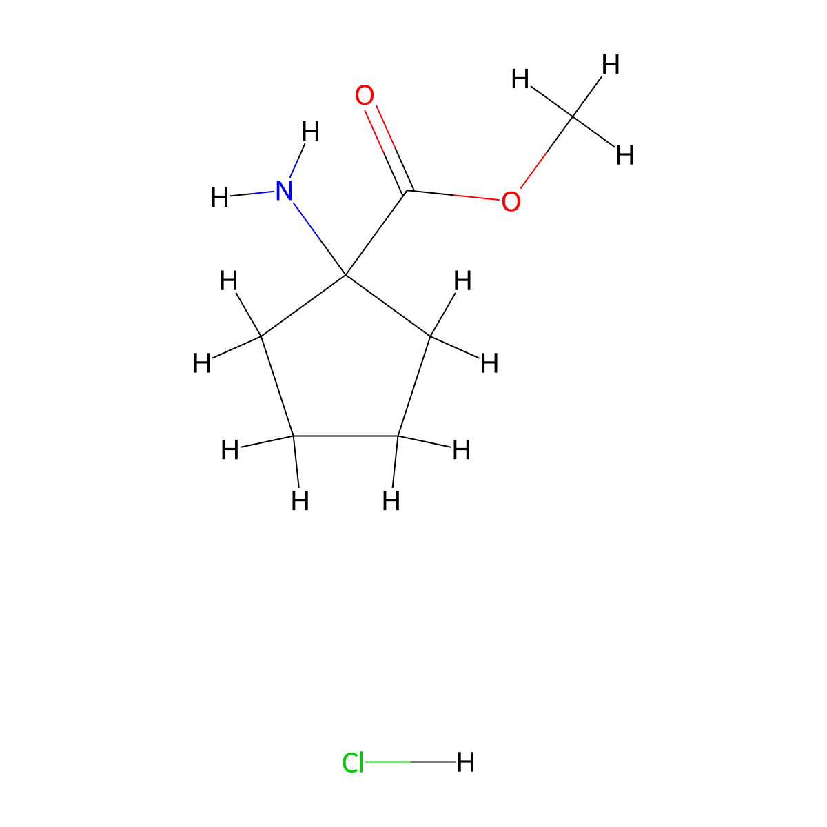 Methyl 1-amino-1-cyclopentanecarboxylate, HCl molecular structure, CAS 60421-23-0