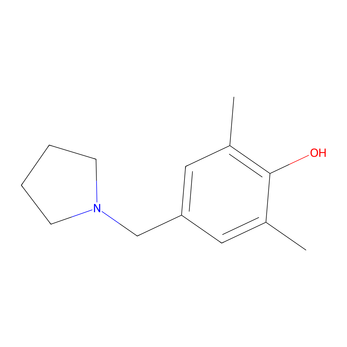 2,6-Dimethyl-4-(pyrrolidin-1-ylmethyl)phenol molecular structure, CAS 60431-06-3