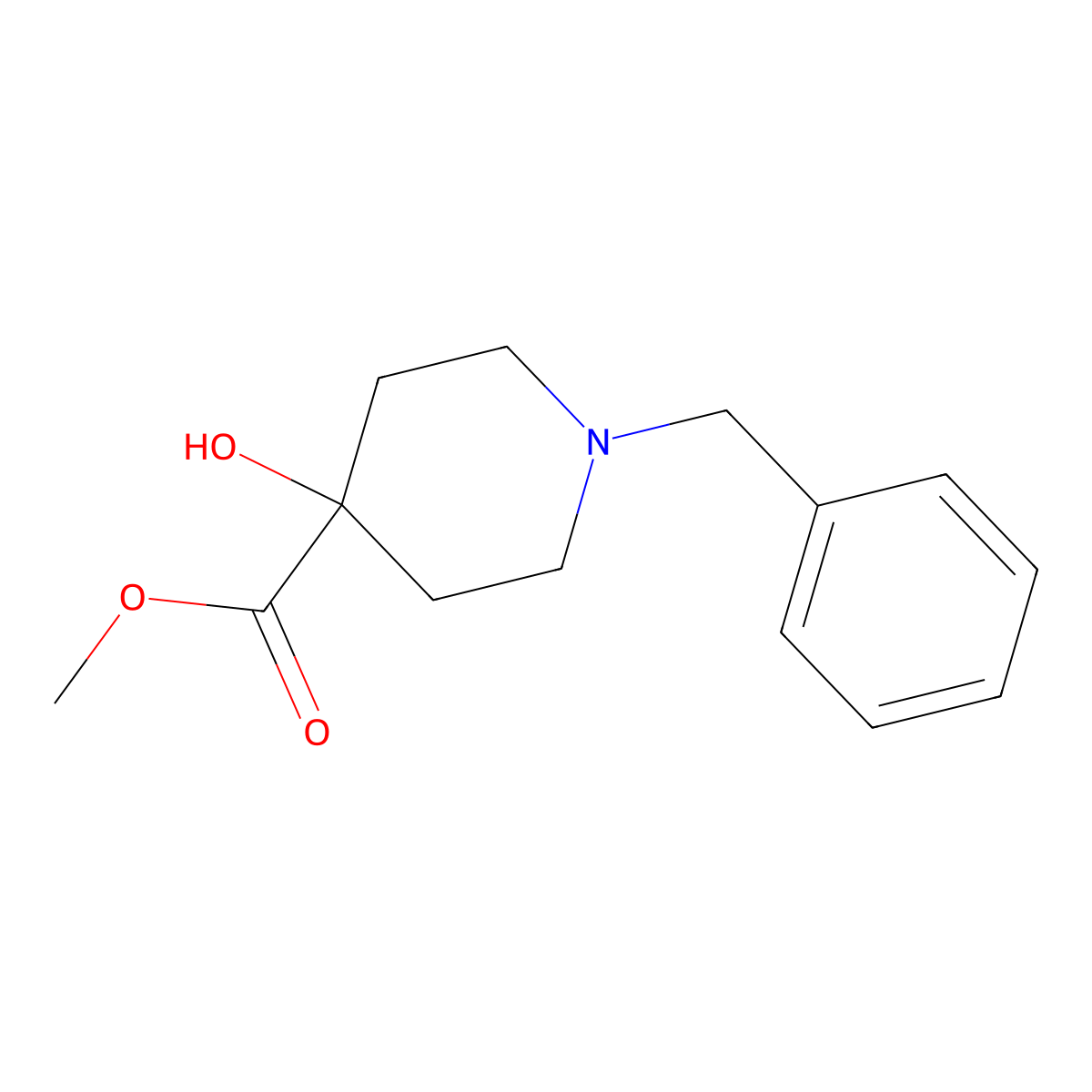 Methyl 1-benzyl-4-hydroxypiperidine-4-carboxylate molecular structure, CAS 60437-30-1