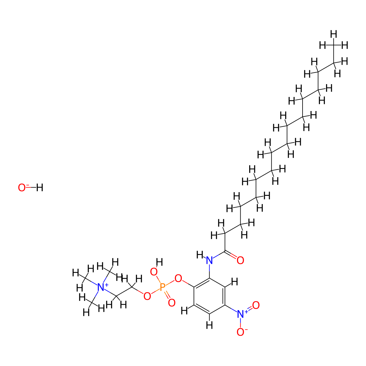 Ethanaminium, 2-((hydroxy(4-nitro-2-((1-oxohexadecyl)amino)phenoxy)phosphinyl)oxy)-N,N,N-trimethyl-, hydroxide (1:1) molecular structure, CAS 60438-73-5