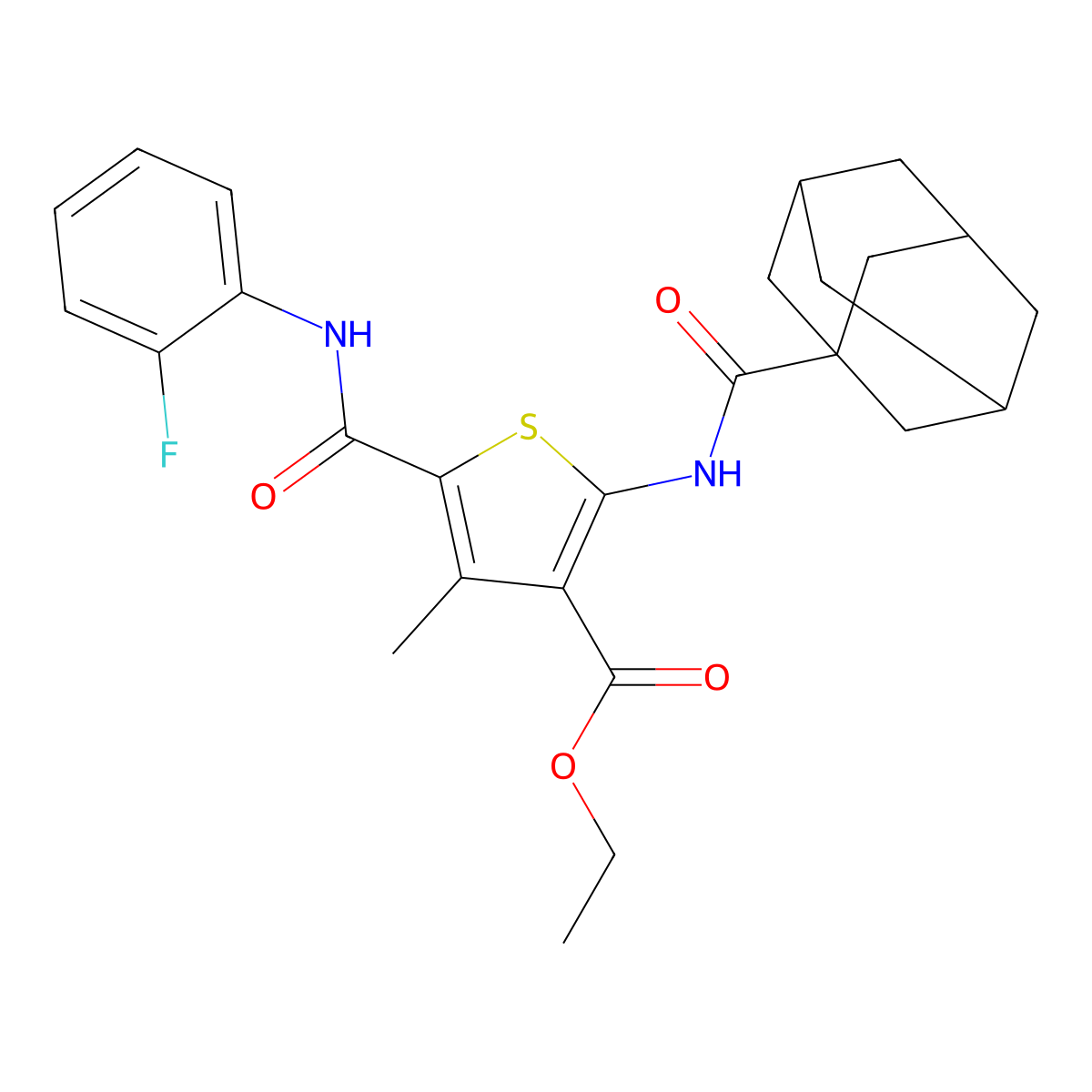 Ethyl 2-(adamantane-1-carbonylamino)-5-[(2-fluorophenyl)carbamoyl]-4-methylthiophene-3-carboxylate molecular structure, CAS 6044-11-7