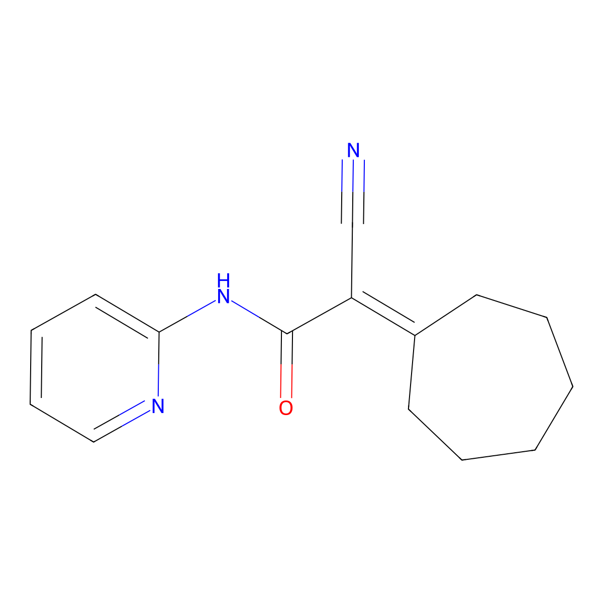 2-cyano-2-cycloheptylidene-N-(pyridin-2-yl)acetamide molecular structure, CAS 6044-64-0