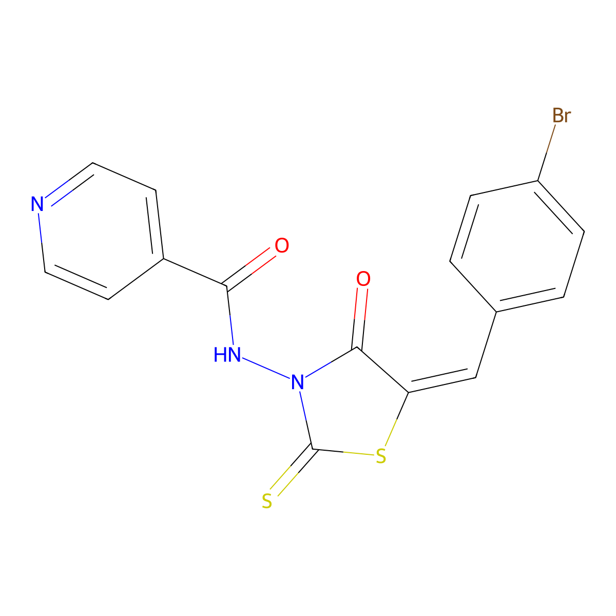 N-{5-[(4-Bromophenyl)methylidene]-4-oxo-2-sulfanylidene-1,3-thiazolidin-3-yl}pyridine-4-carboxamide molecular structure, CAS 6044-85-5