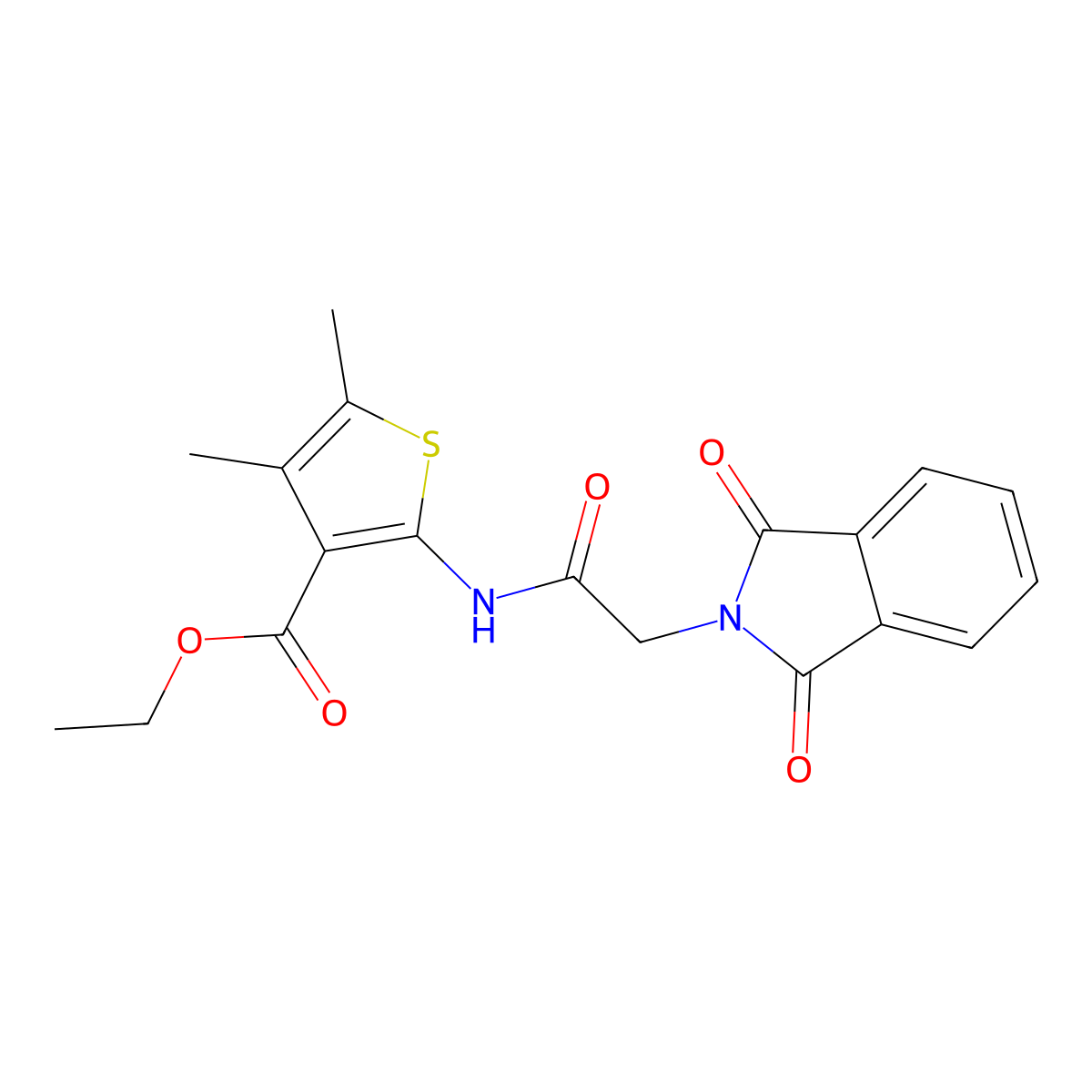 Ethyl 2-(2-(1,3-dioxoisoindolin-2-yl)acetamido)-4,5-dimethylthiophene-3-carboxylate molecular structure, CAS 60442-36-6