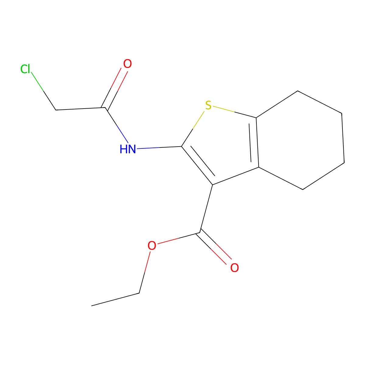 Ethyl 2-((2-chloroacetyl)amino)-4,5,6,7-tetrahydrobenzo(b)thiophene-3-carboxylate molecular structure, CAS 60442-41-3