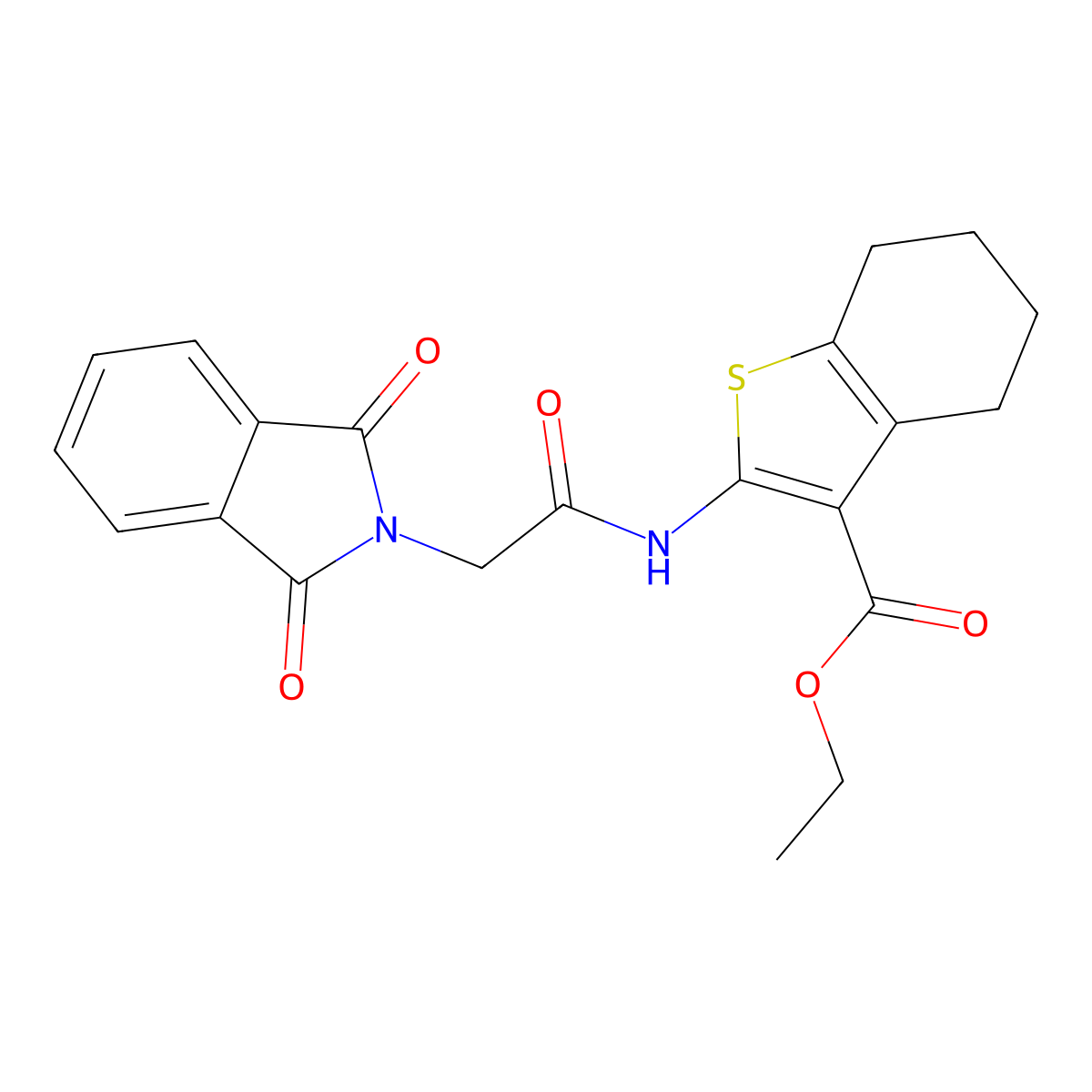 ethyl 2-[2-(1,3-dioxo-2,3-dihydro-1H-isoindol-2-yl)acetamido]-4,5,6,7-tetrahydro-1-benzothiophene-3-carboxylate molecular structure, CAS 60442-43-5