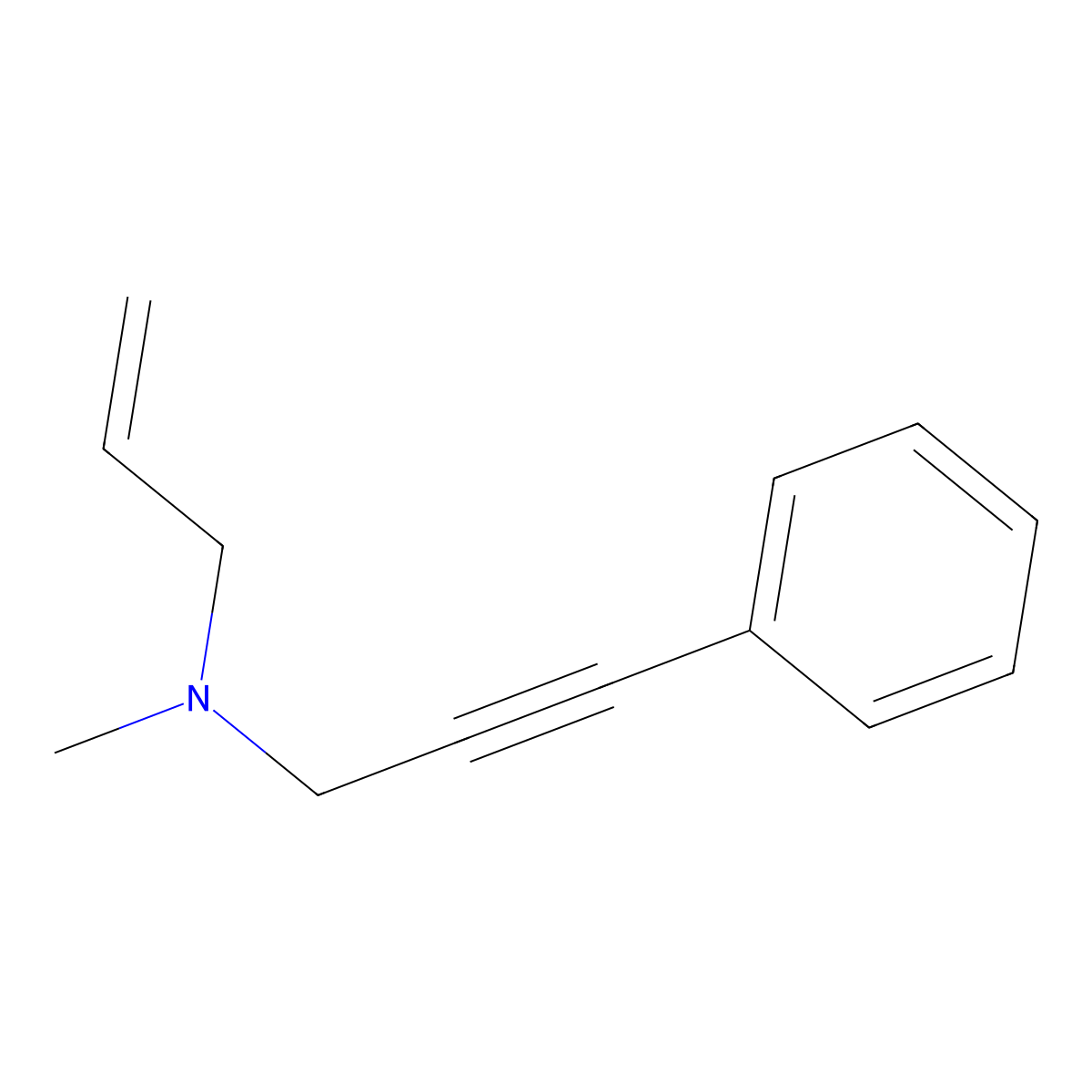 Methyl(3-phenylprop-2-yn-1-yl)(prop-2-en-1-yl)amine molecular structure, CAS 60444-44-2