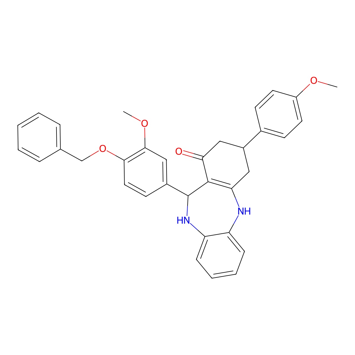 9-(4-Methoxyphenyl)-6-(3-methoxy-4-phenylmethoxyphenyl)-5,6,8,9,10,11-hexahydrobenzo[b][1,4]benzodiazepin-7-one molecular structure, CAS 6046-47-5