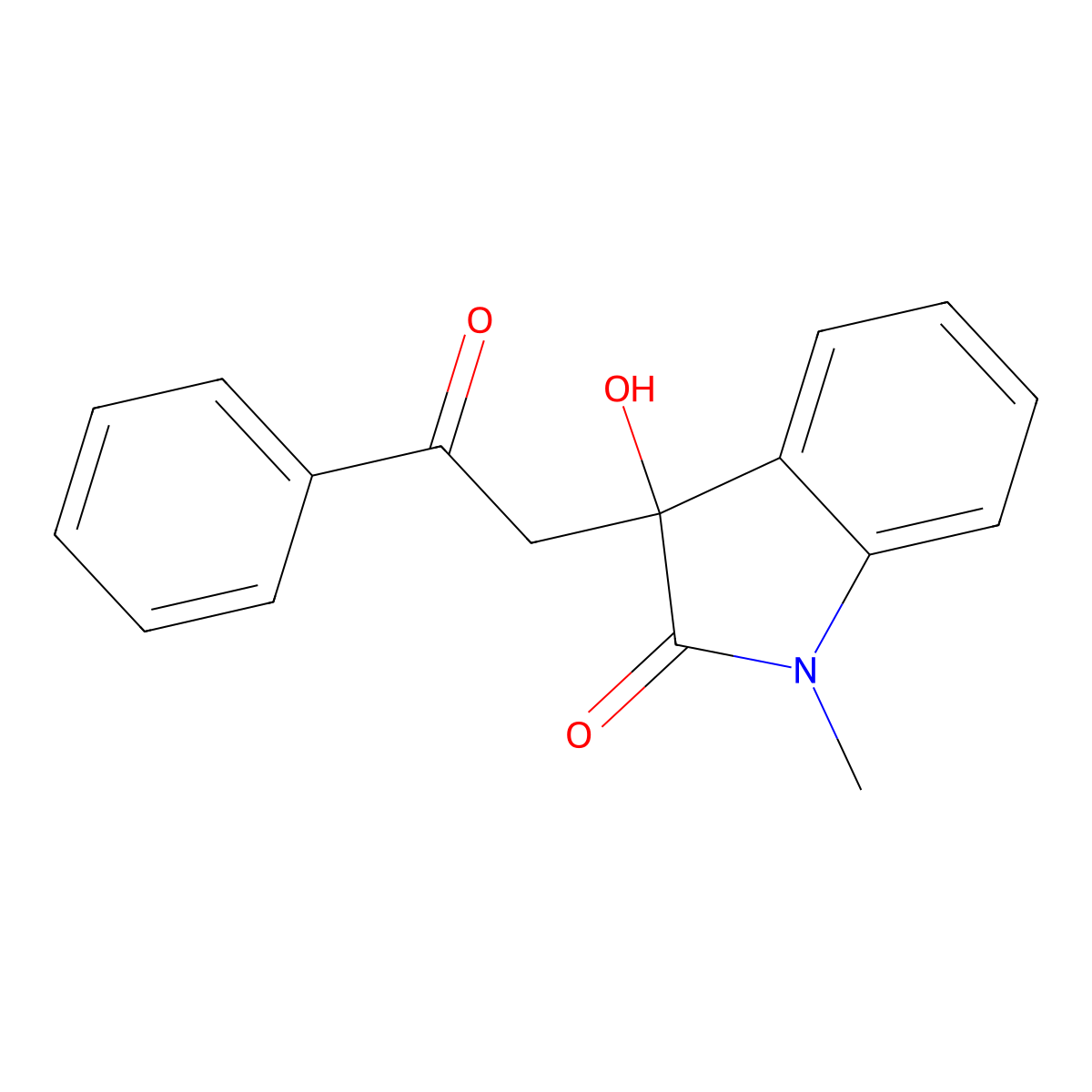 3-Hydroxy-1-methyl-3-(2-oxo-2-phenylethyl)-1,3-dihydro-2H-indol-2-one molecular structure, CAS 60463-77-6