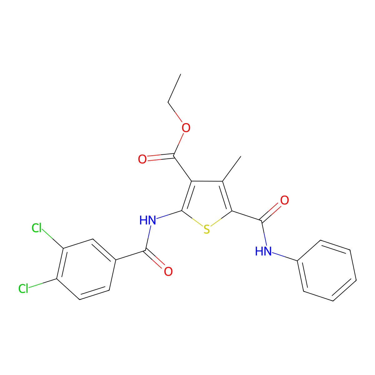 Ethyl 2-[(3,4-dichlorobenzoyl)amino]-4-methyl-5-(phenylcarbamoyl)thiophene-3-carboxylate molecular structure, CAS 6047-26-3