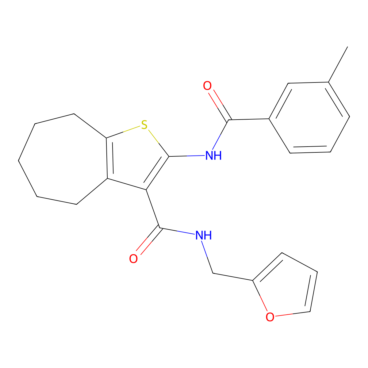 N-(furan-2-ylmethyl)-2-[(3-methylbenzoyl)amino]-5,6,7,8-tetrahydro-4H-cyclohepta[b]thiophene-3-carboxamide molecular structure, CAS 6047-44-5