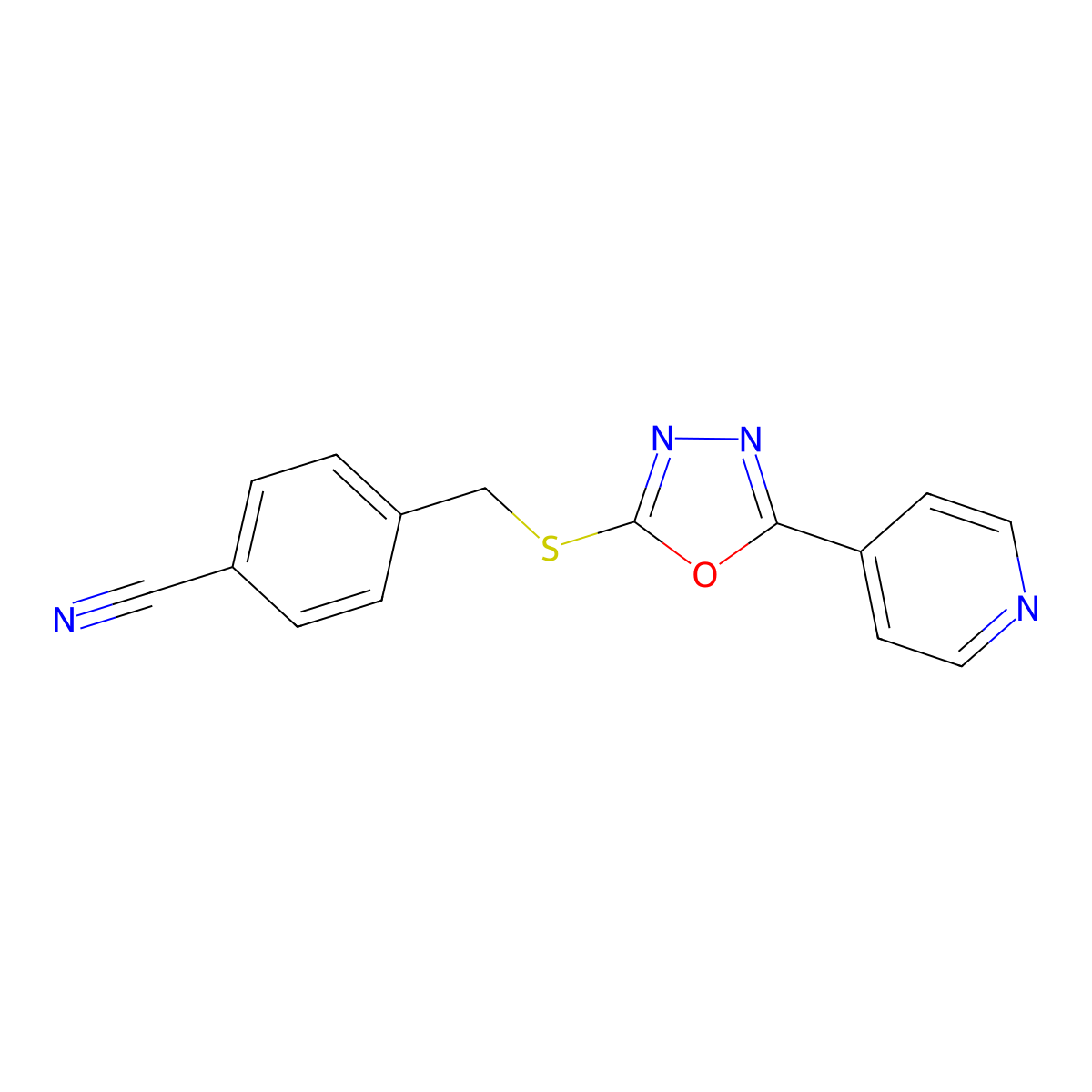 4-({[5-(Pyridin-4-yl)-1,3,4-oxadiazol-2-yl]sulfanyl}methyl)benzonitrile molecular structure, CAS 604740-17-2