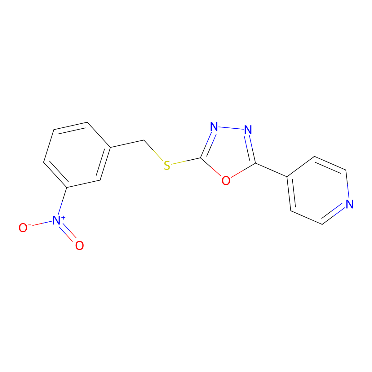 2-[(3-Nitrophenyl)methylsulfanyl]-5-pyridin-4-yl-1,3,4-oxadiazole molecular structure, CAS 604740-22-9