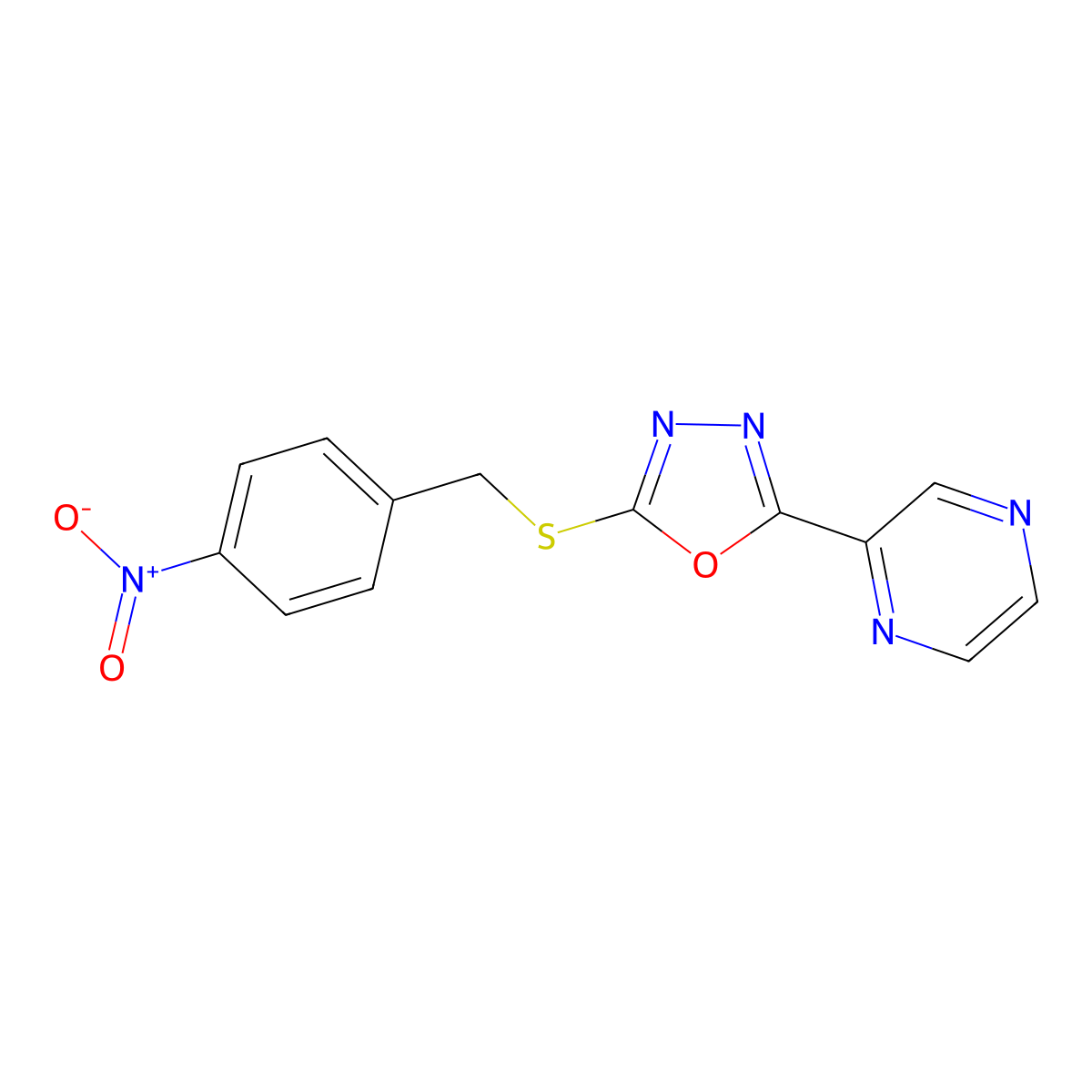 2-[5-(4-Nitro-benzylsulfanyl)-[1,3,4]oxadiazol-2-yl]-pyrazine molecular structure, CAS 604740-25-2