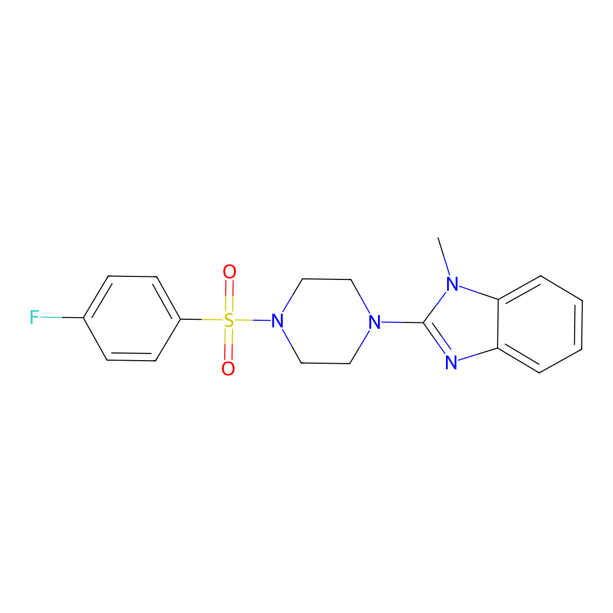 2-[4-(4-Fluorophenyl)sulfonylpiperazin-1-yl]-1-methylbenzimidazole molecular structure, CAS 604741-58-4