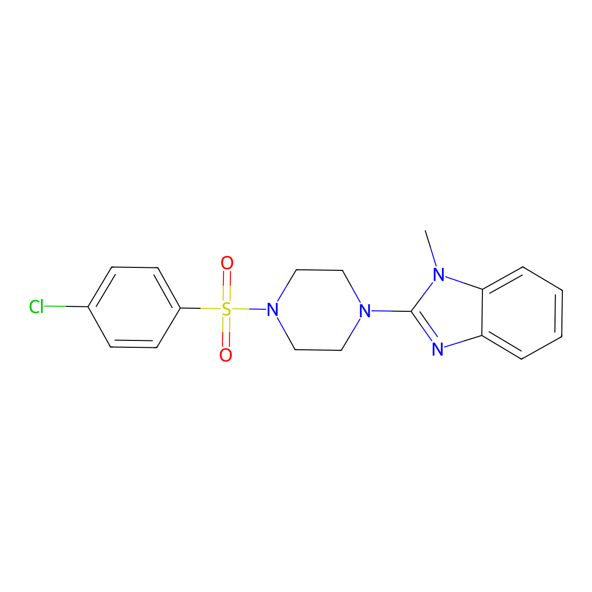 2-[4-(4-Chlorophenyl)sulfonylpiperazin-1-yl]-1-methylbenzimidazole molecular structure, CAS 604741-59-5