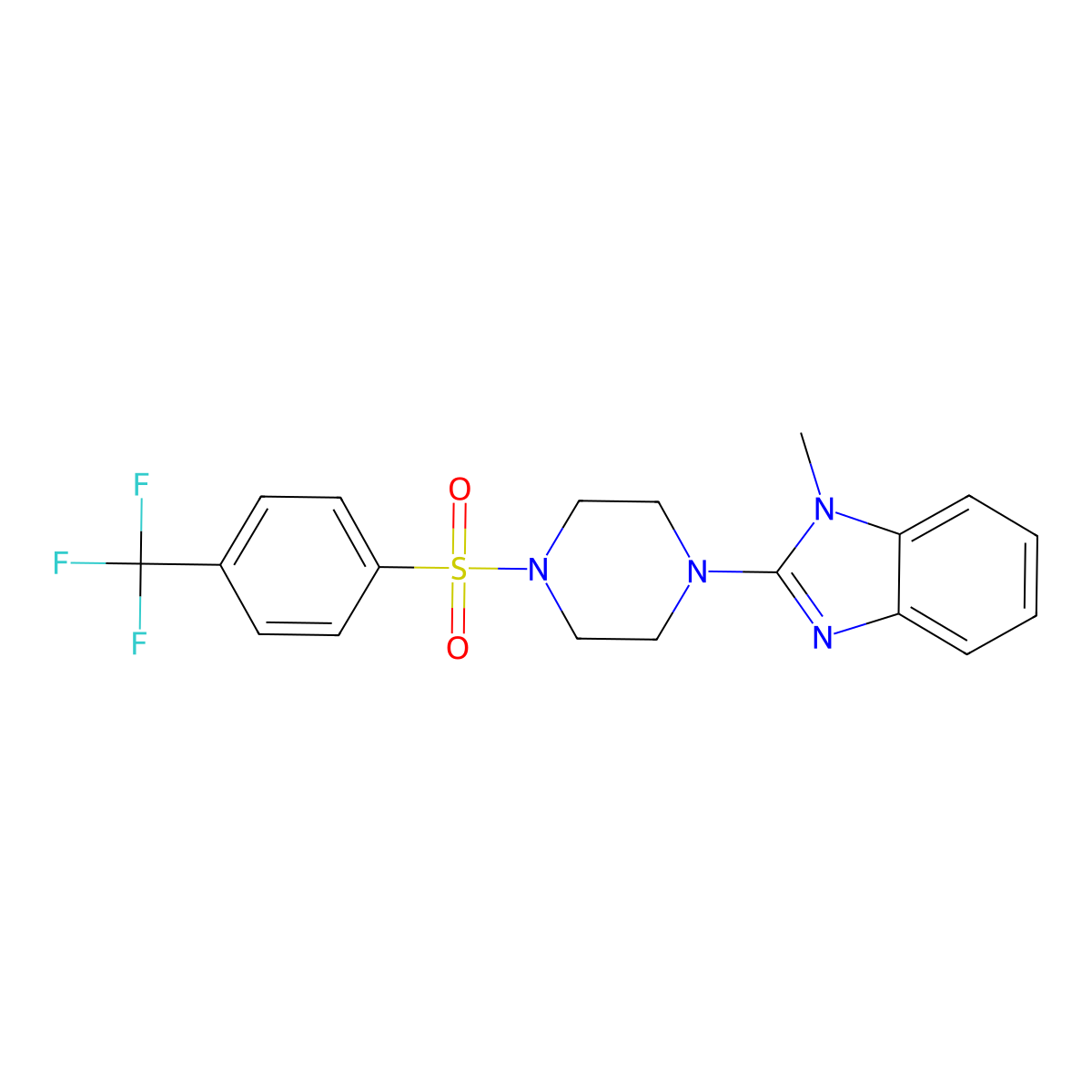 1-Methyl-2-[4-[4-(trifluoromethyl)phenyl]sulfonylpiperazin-1-yl]benzimidazole molecular structure, CAS 604741-61-9