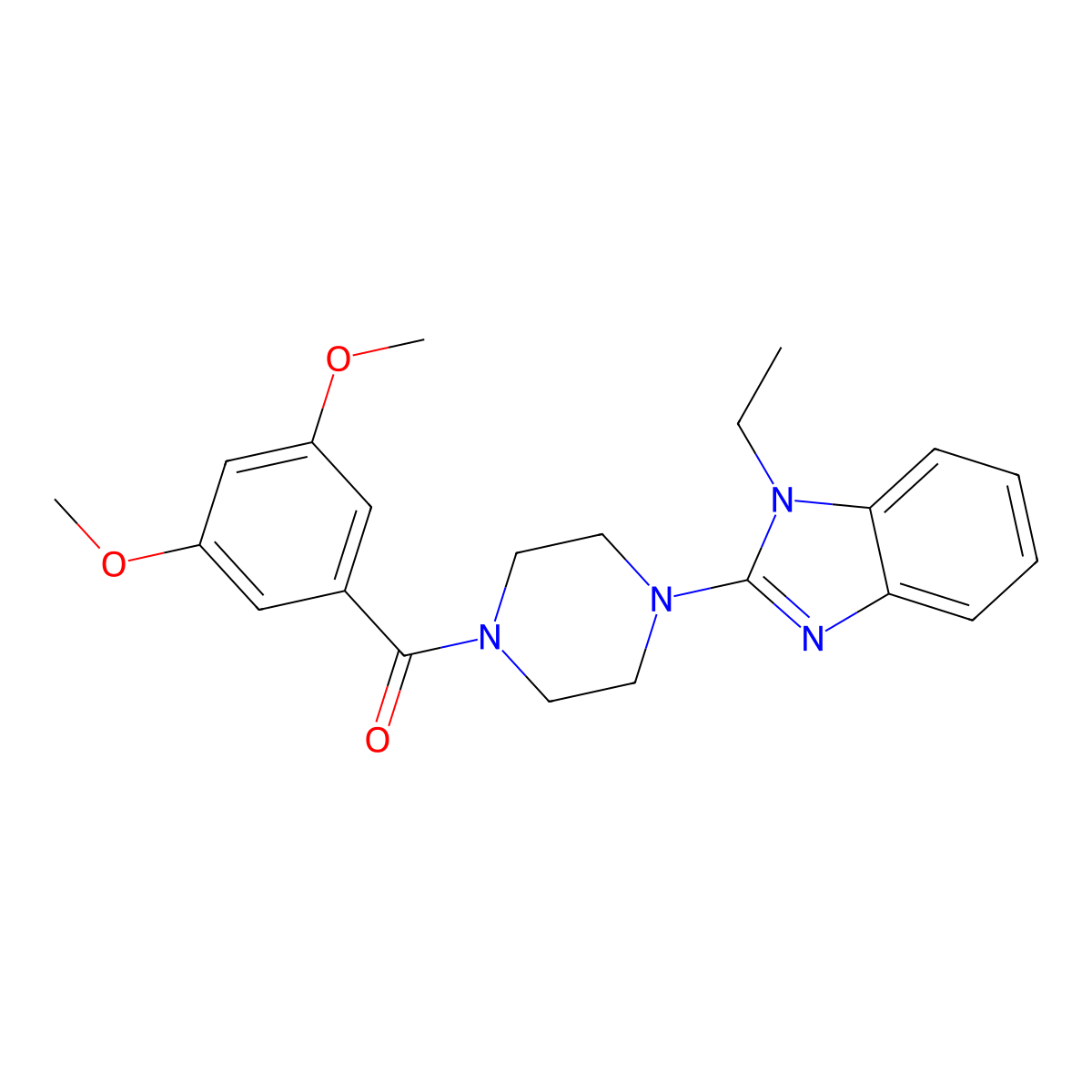 2-[4-(3,5-Dimethoxybenzoyl)piperazin-1-YL]-1-ethyl-1H-1,3-benzodiazole molecular structure, CAS 604741-70-0