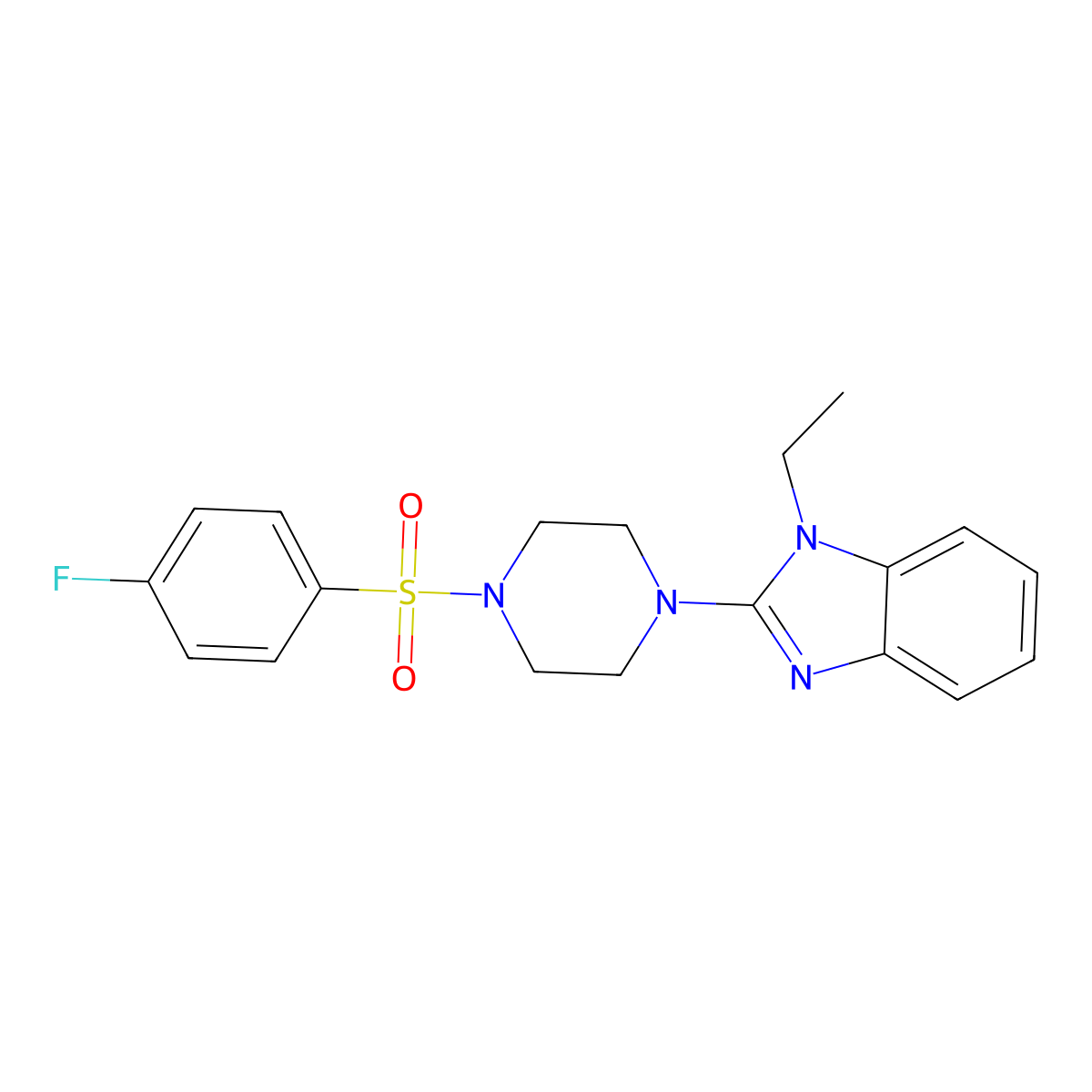 Piperazine, 1-(1-ethyl-1H-benzimidazol-2-YL)-4-[(4-fluorophenyl)sulfonyl]- molecular structure, CAS 604741-72-2