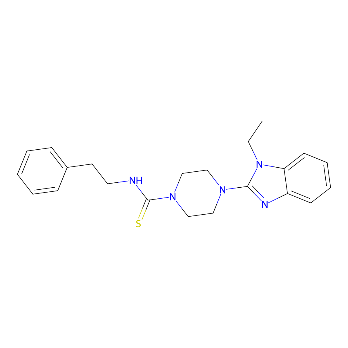 4-(1-Ethyl-1H-benzoimidazol-2-yl)-piperazine-1-carbothioic acid phenethyl-amide molecular structure, CAS 604741-75-5
