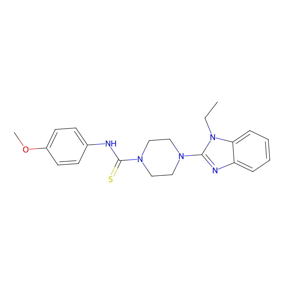 1-Piperazinecarbothioamide, 4-(1-ethyl-1H-benzimidazol-2-YL)-N-(4-methoxyphenyl)- molecular structure, CAS 604741-76-6