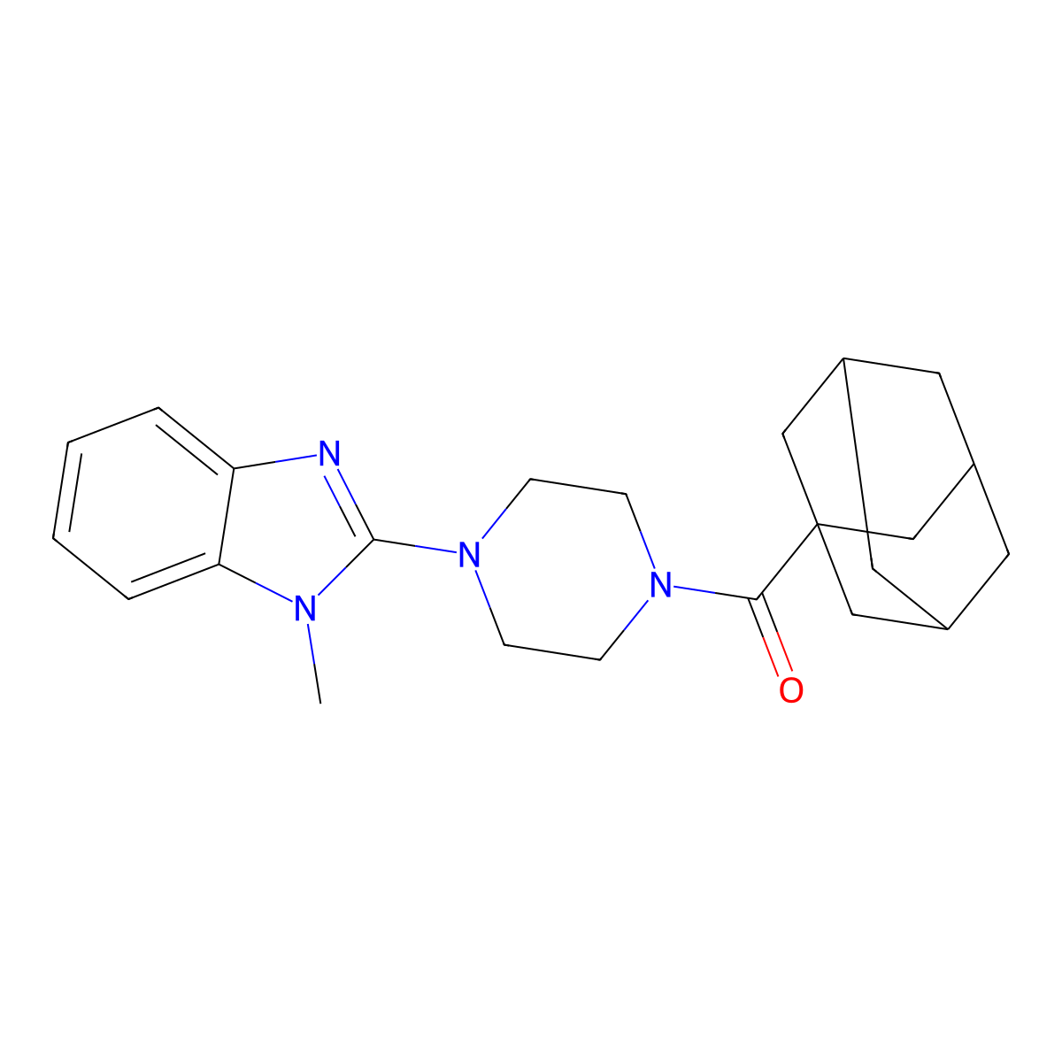 Adamantan-1-yl-[4-(1-methyl-1H-benzoimidazol-2-yl)-piperazin-1-yl]-methanone molecular structure, CAS 604741-77-7