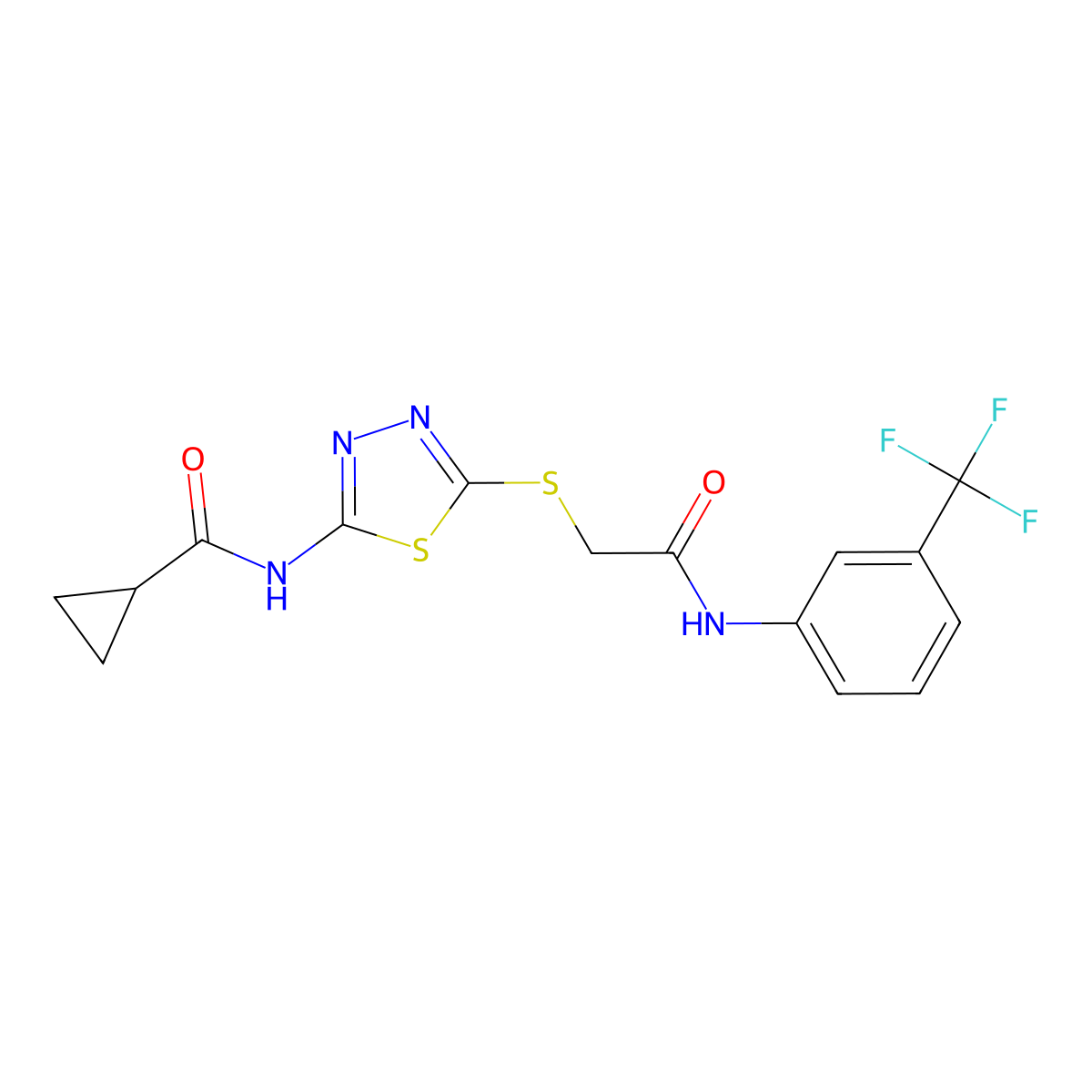 N-[5-[2-oxo-2-[3-(trifluoromethyl)anilino]ethyl]sulfanyl-1,3,4-thiadiazol-2-yl]cyclopropanecarboxamide molecular structure, CAS 604747-89-9