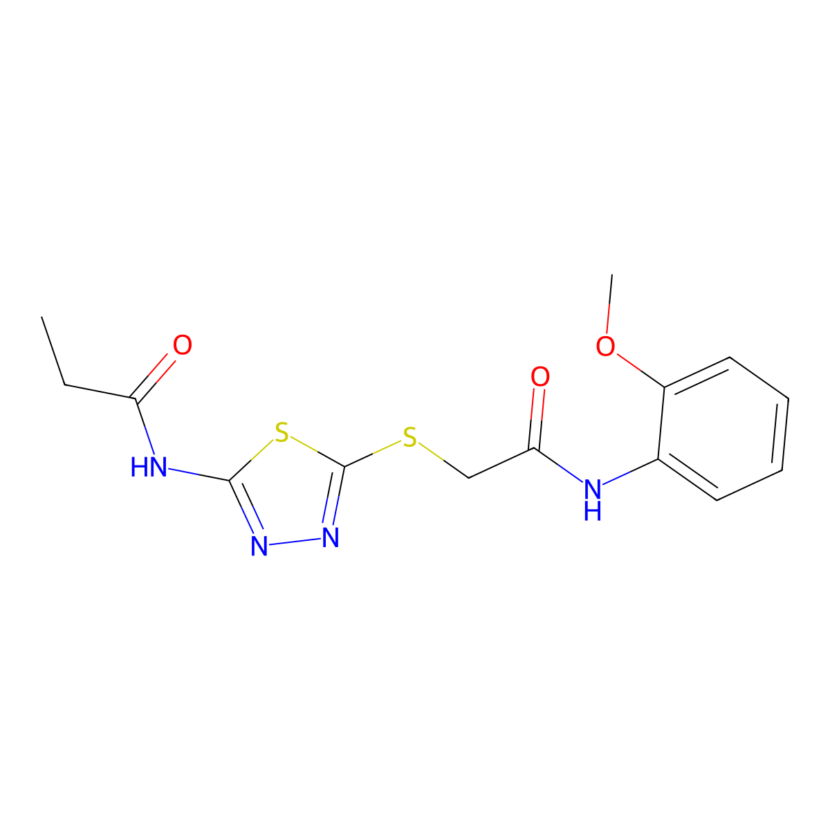 N-(5-((2-((2-methoxyphenyl)amino)-2-oxoethyl)thio)-1,3,4-thiadiazol-2-yl)propionamide molecular structure, CAS 604748-36-9