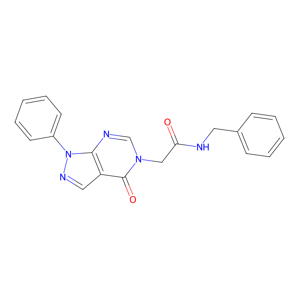 N-Benzyl-2-(4-oxo-1-phenyl-1,4-dihydro-pyrazolo[3,4-d]pyrimidin-5-yl)-acetamide molecular structure, CAS 604754-46-3