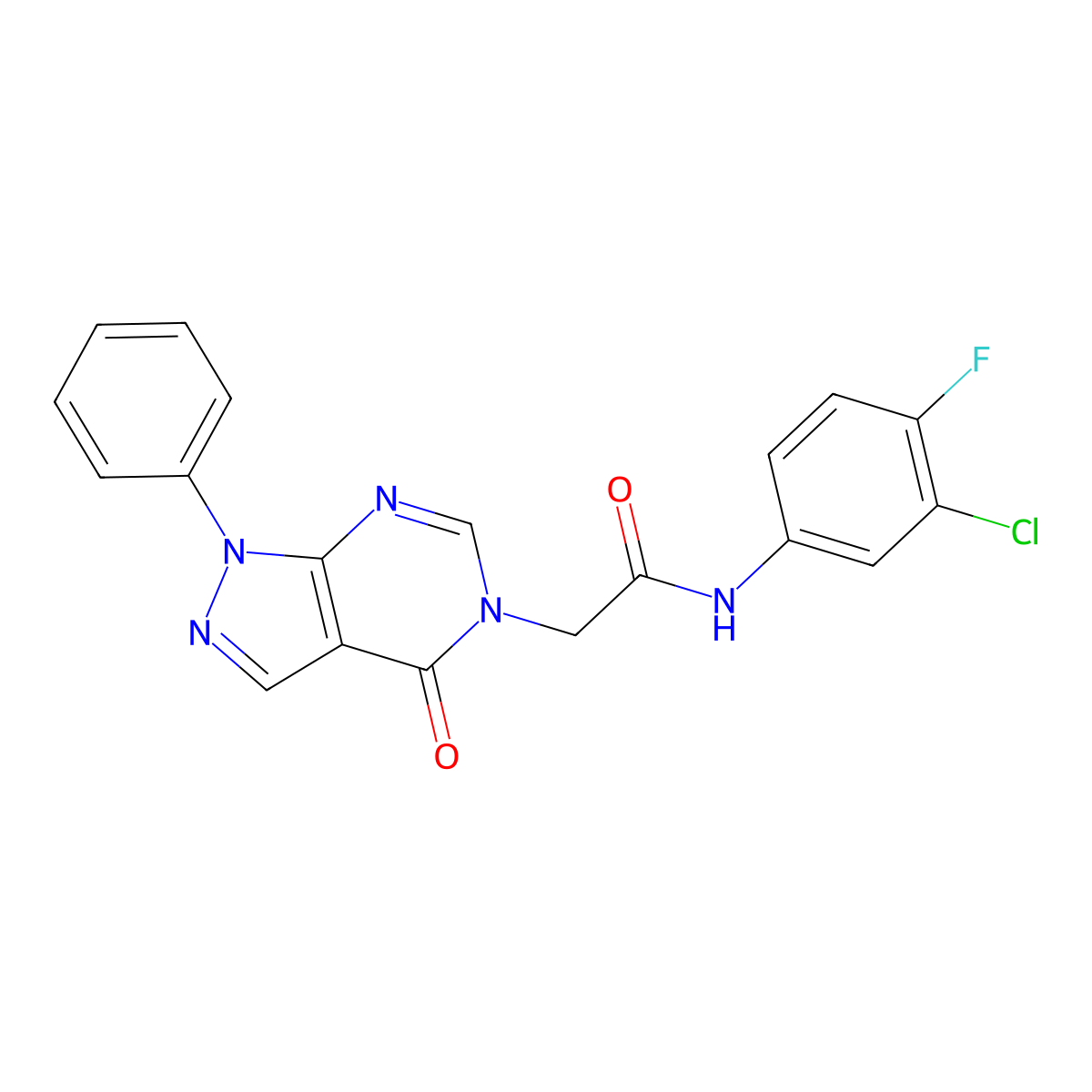 N-(3-chloro-4-fluorophenyl)-2-(4-oxo-1-phenyl-1,4-dihydro-5H-pyrazolo[3,4-d]pyrimidin-5-yl)acetamide molecular structure, CAS 604754-47-4