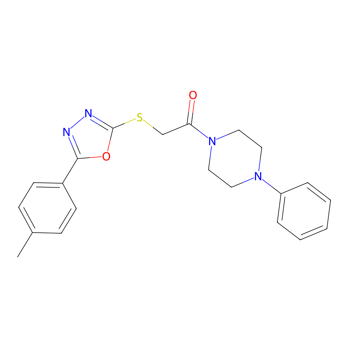 2-[[5-(4-Methylphenyl)-1,3,4-oxadiazol-2-yl]thio]-1-(4-phenyl-1-piperazinyl)ethanone molecular structure, CAS 604760-51-2
