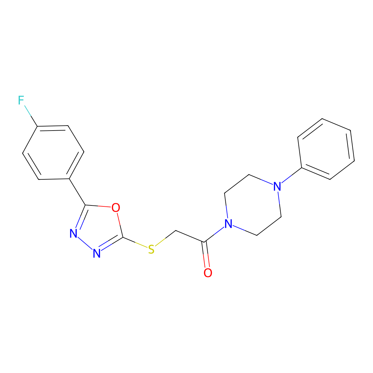 2-((5-(4-Fluorophenyl)-1,3,4-oxadiazol-2-yl)thio)-1-(4-phenylpiperazin-1-yl)ethanone molecular structure, CAS 604760-68-1