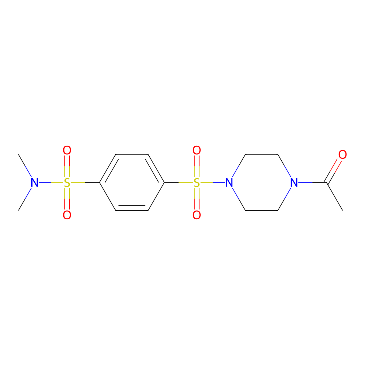 Piperazine, 1-acetyl-4-[[4-[(dimethylamino)sulfonyl]phenyl]sulfonyl]- molecular structure, CAS 604761-90-2