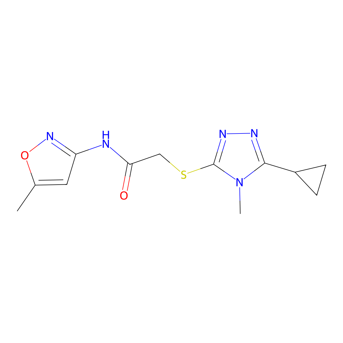 2-(5-Cyclopropyl-4-methyl-4H-[1,2,4]triazol-3-ylsulfanyl)-N-(5-methyl-isoxazol-3-yl)-acetamide molecular structure, CAS 604772-31-8