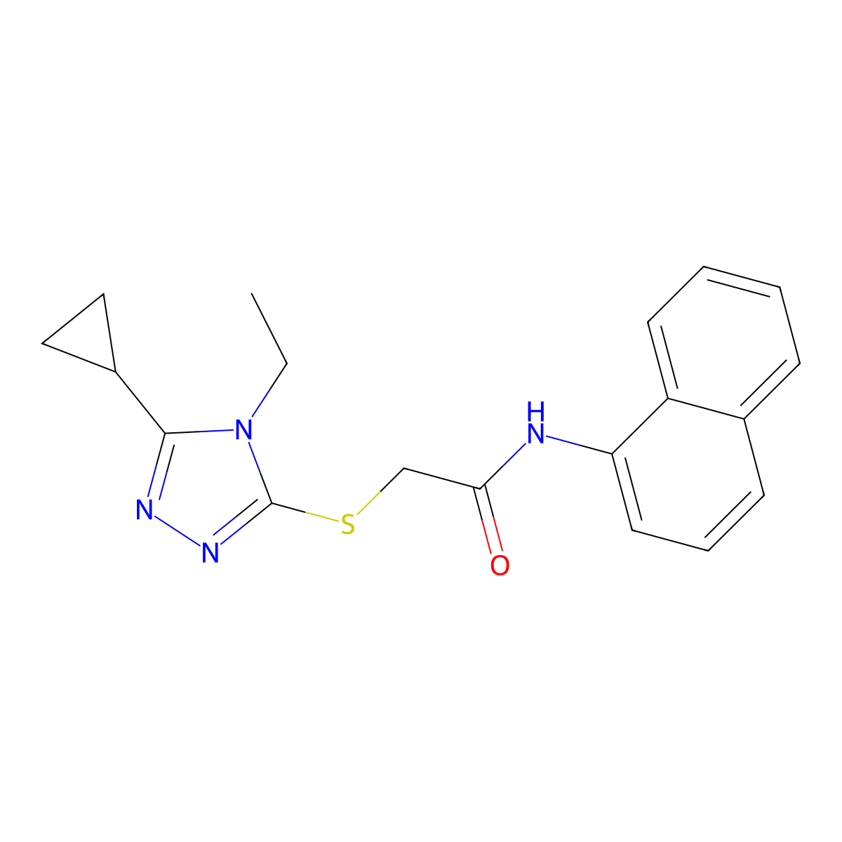 2-[(5-cyclopropyl-4-ethyl-1,2,4-triazol-3-yl)sulfanyl]-N-naphthalen-1-ylacetamide molecular structure, CAS 604772-40-9