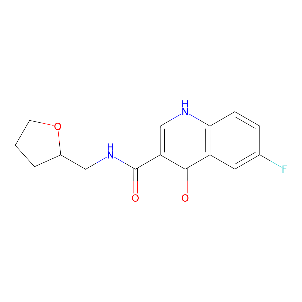 6-fluoro-4-oxo-N-(tetrahydrofuran-2-ylmethyl)-1,4-dihydroquinoline-3-carboxamide molecular structure, CAS 604773-17-3