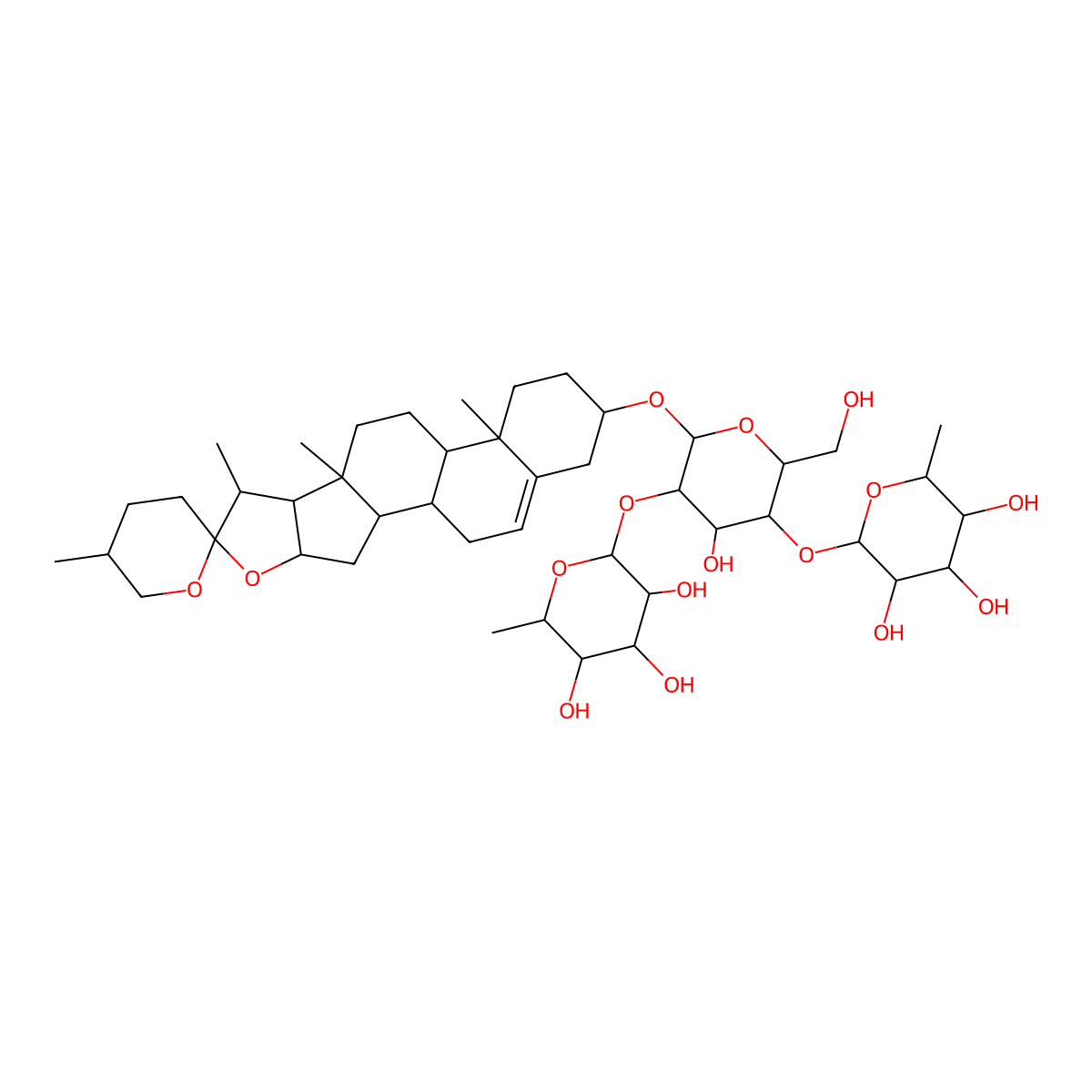 2-[4-Hydroxy-2-(hydroxymethyl)-6-(5',7,9,13-tetramethylspiro[5-oxapentacyclo[10.8.0.02,9.04,8.013,18]icos-18-ene-6,2'-oxane]-16-yl)oxy-5-(3,4,5-trihydroxy-6-methyloxan-2-yl)oxyoxan-3-yl]oxy-6-methyloxane-3,4,5-triol molecular structure, CAS 60478-68-4