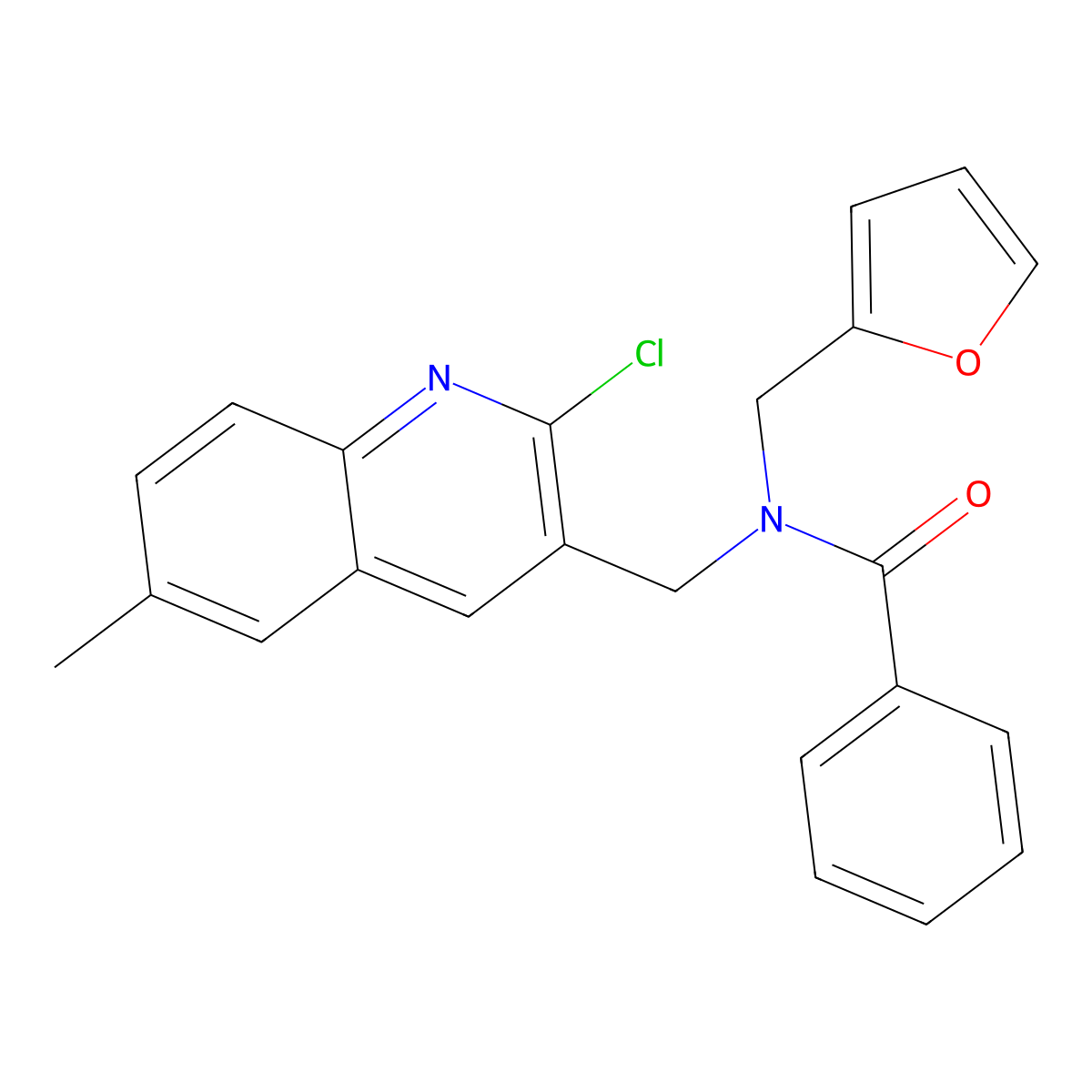 N-((2-Chloro-6-methylquinolin-3-yl)methyl)-N-(furan-2-ylmethyl)benzamide molecular structure, CAS 604781-18-2