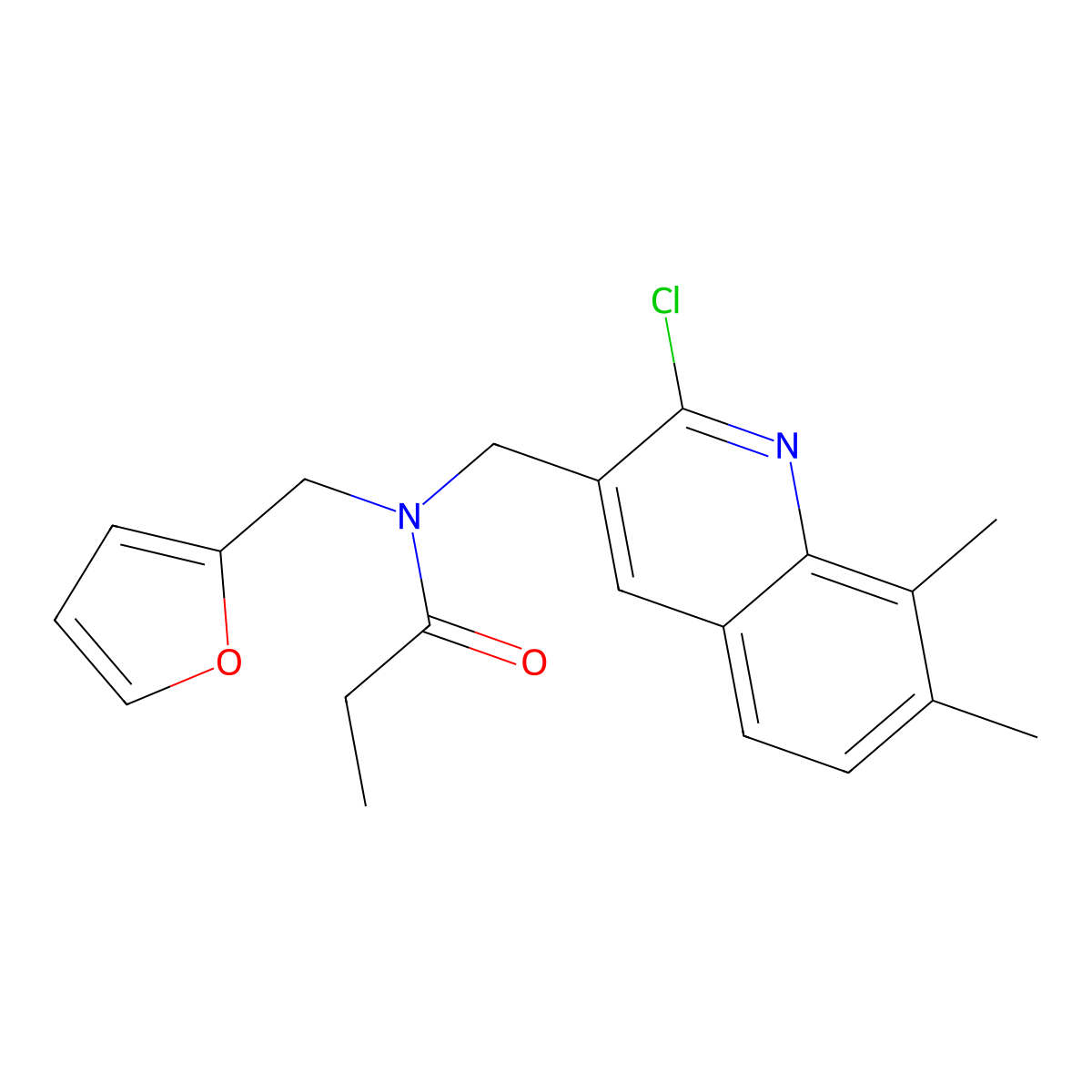 N-[(2-chloro-7,8-dimethylquinolin-3-yl)methyl]-N-(furan-2-ylmethyl)propanamide molecular structure, CAS 604781-81-9