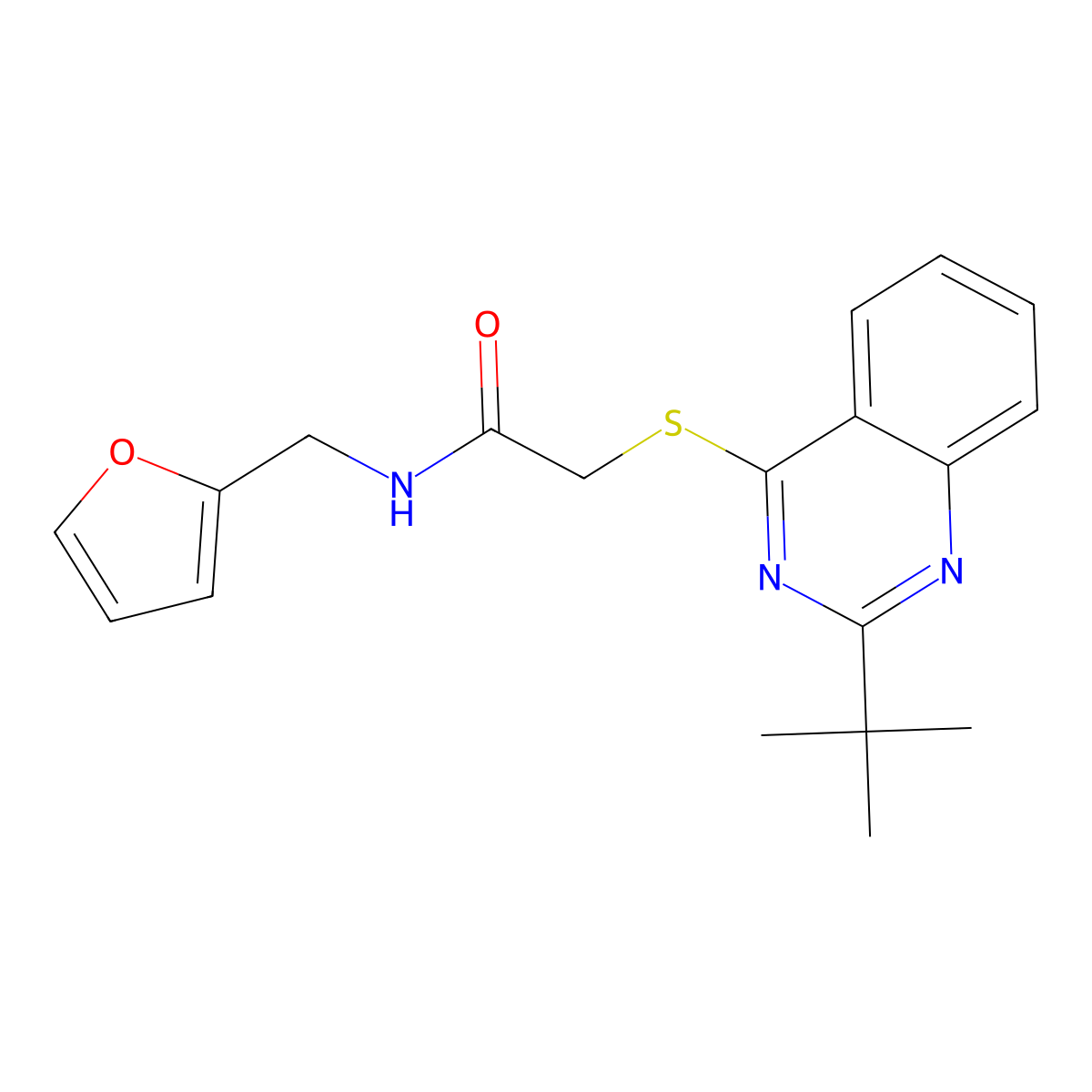 2-(2-tert-butylquinazolin-4-yl)sulfanyl-N-(furan-2-ylmethyl)acetamide molecular structure, CAS 604792-65-6