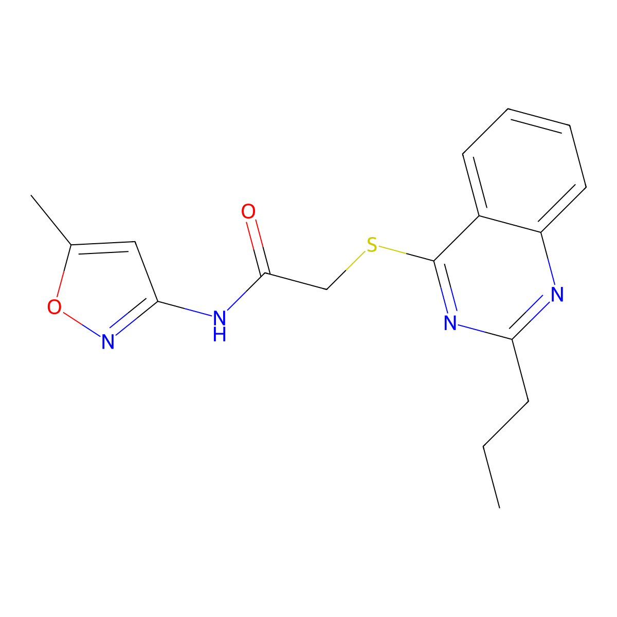 N-(5-Methyl-isoxazol-3-yl)-2-(2-propyl-quinazolin-4-ylsulfanyl)-acetamide molecular structure, CAS 604793-90-0