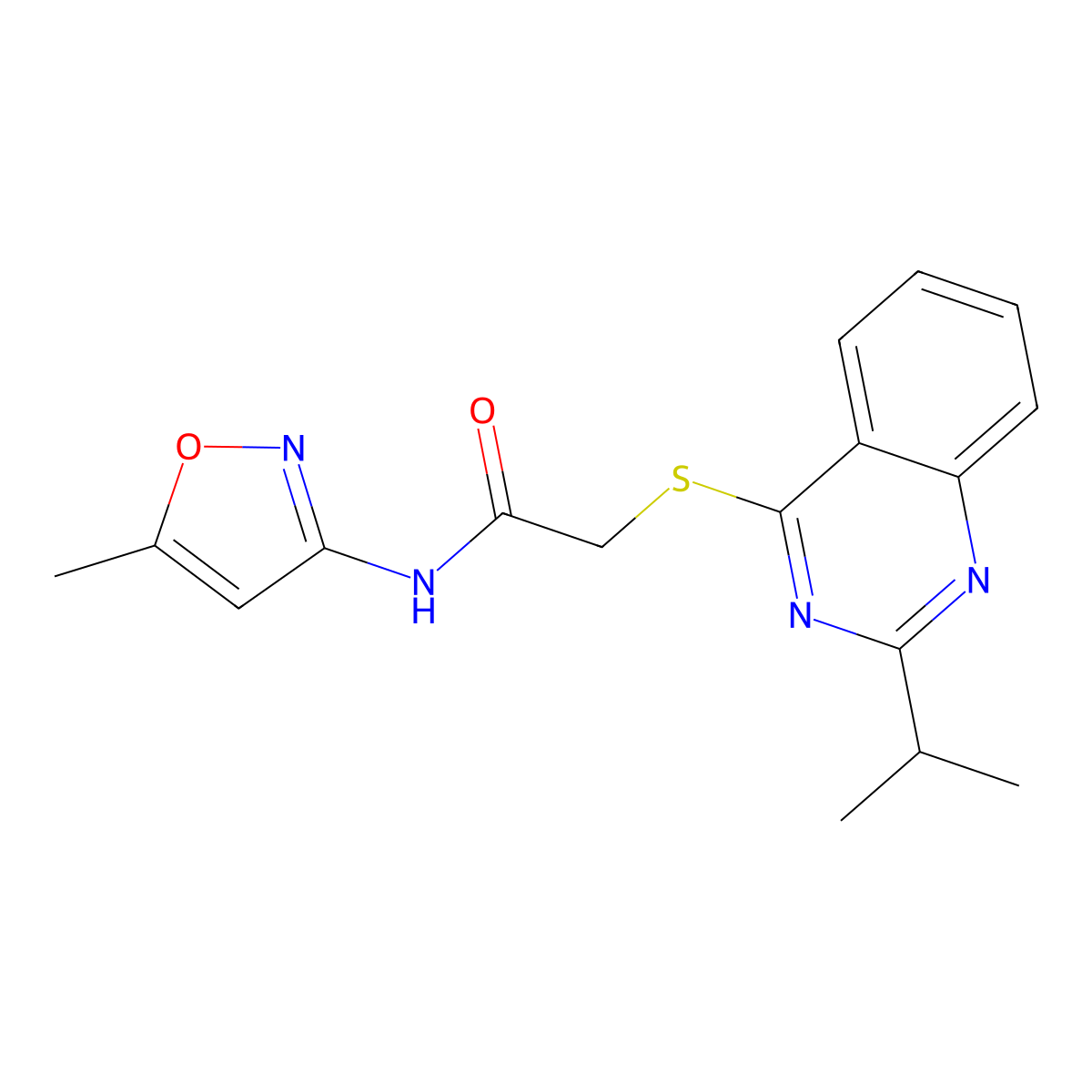 N-(5-methyl-3-isoxazolyl)-2-[(2-propan-2-yl-4-quinazolinyl)thio]acetamide molecular structure, CAS 604794-52-7