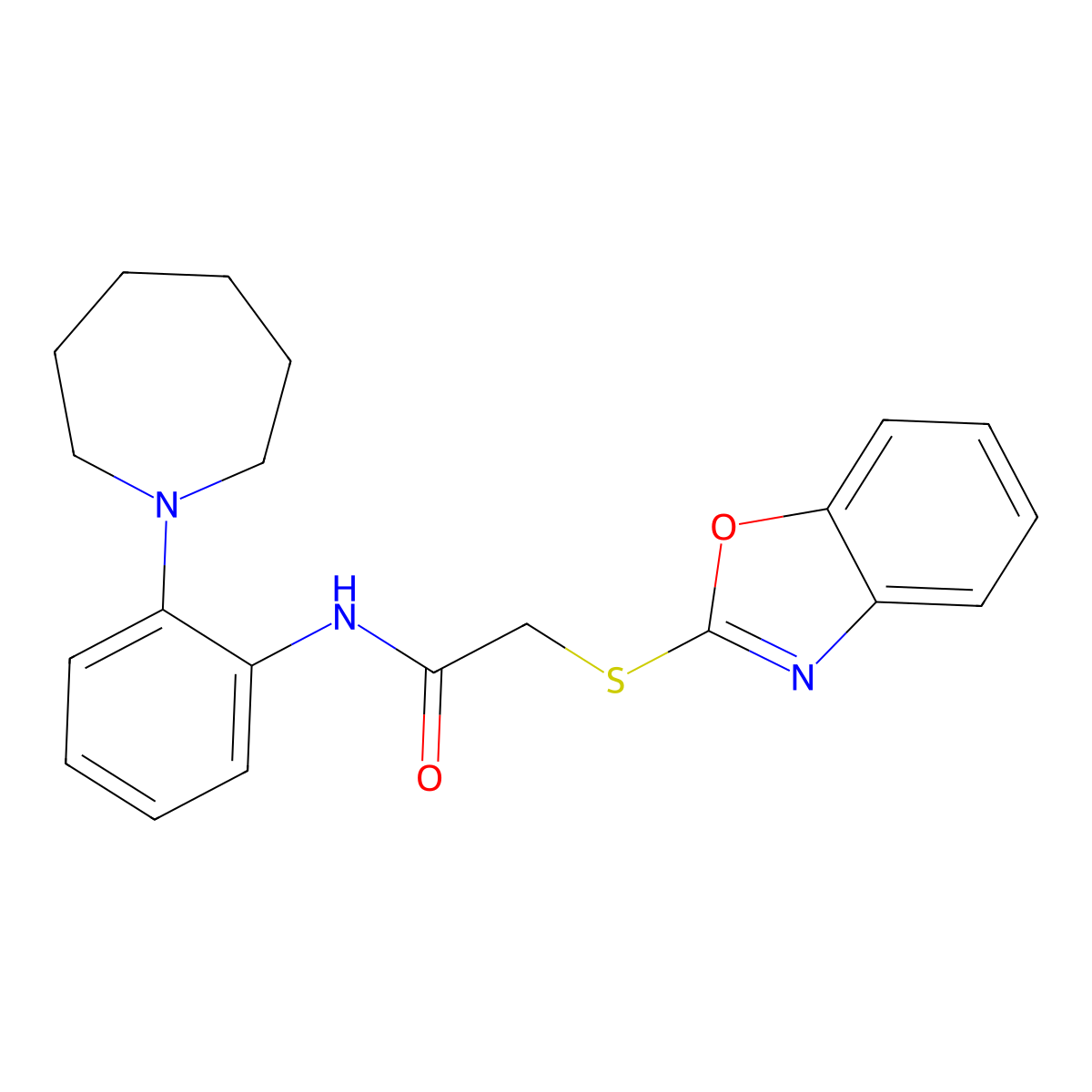 N-[2-(1-azepanyl)phenyl]-2-(1,3-benzoxazol-2-ylthio)acetamide molecular structure, CAS 604795-50-8
