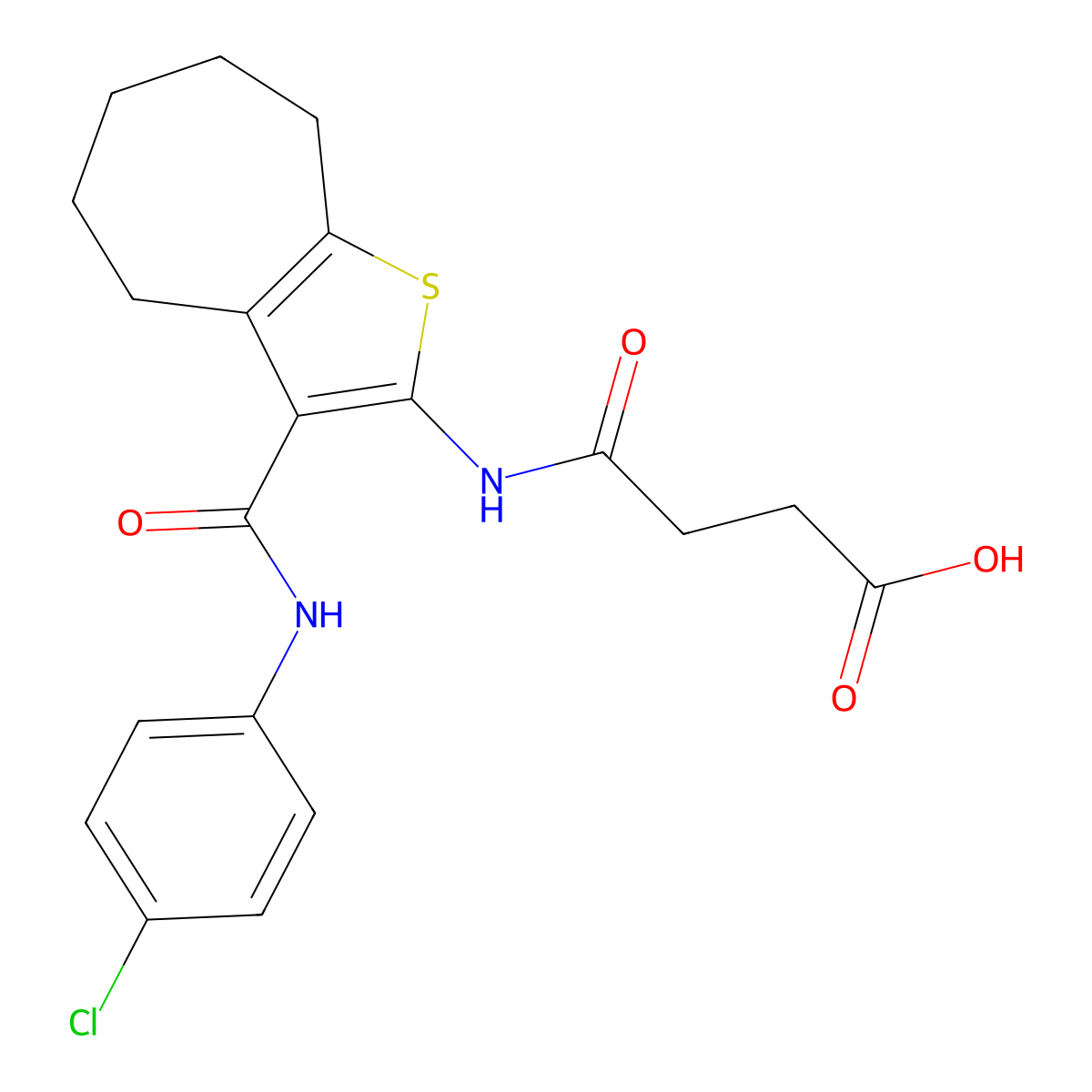 4-[[3-[(4-chlorophenyl)carbamoyl]-5,6,7,8-tetrahydro-4H-cyclohepta[b]thiophen-2-yl]amino]-4-oxobutanoic acid molecular structure, CAS 6048-57-3