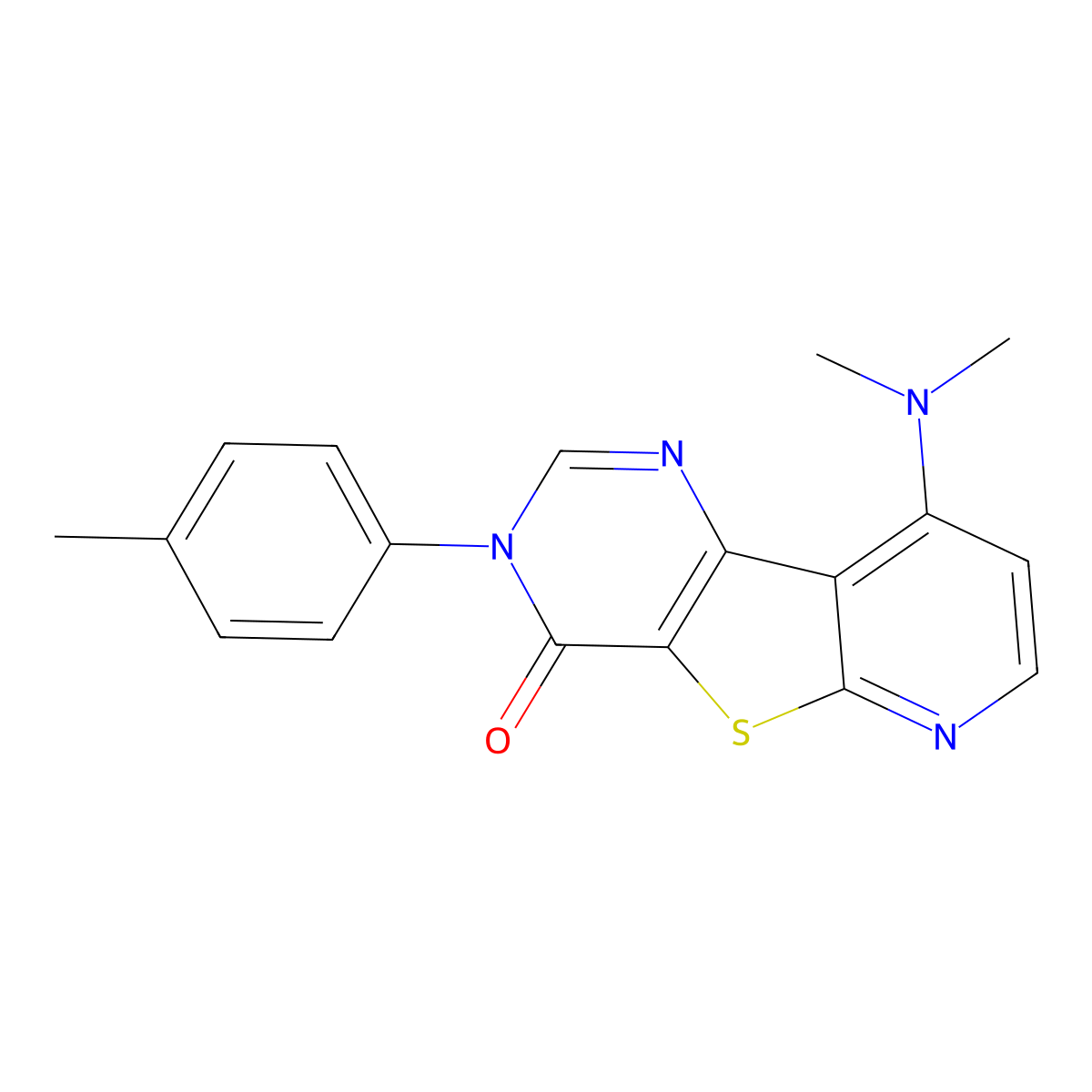 9-(dimethylamino)-3-(4-methylphenyl)pyrido[3',2':4,5]thieno[3,2-d]pyrimidin-4(3H)-one molecular structure, CAS 6048-64-2
